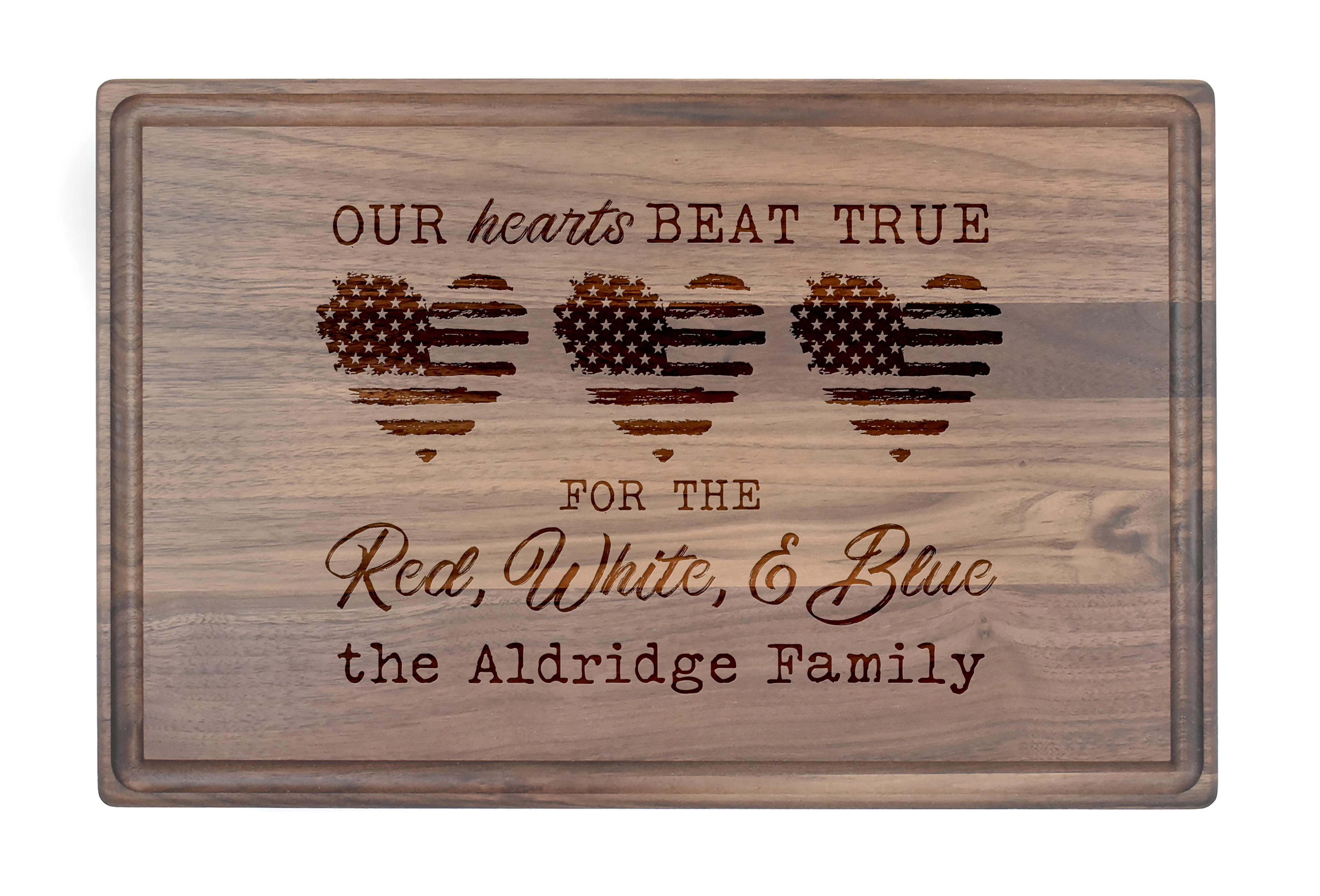 Our Hearts Beat True Personalized 17 x 11 Walnut Cutting Board