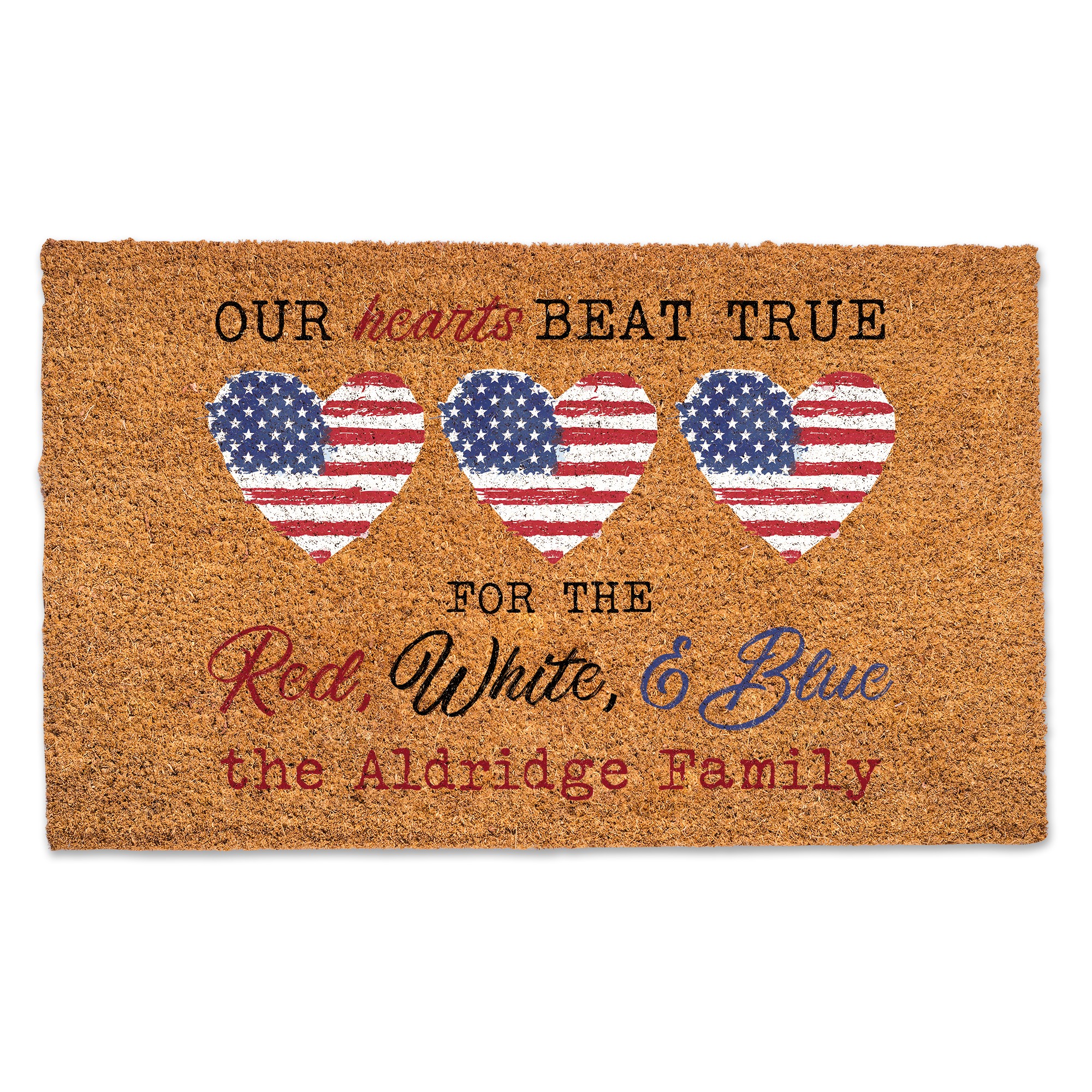 Our Hearts Beat True Personalized 30 x 18 Door Mat