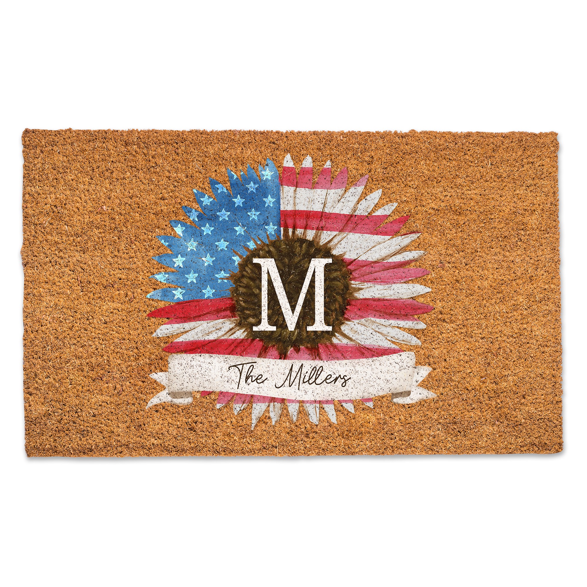 Sunflower Monogram Personalized 30 x 18 Door Mat