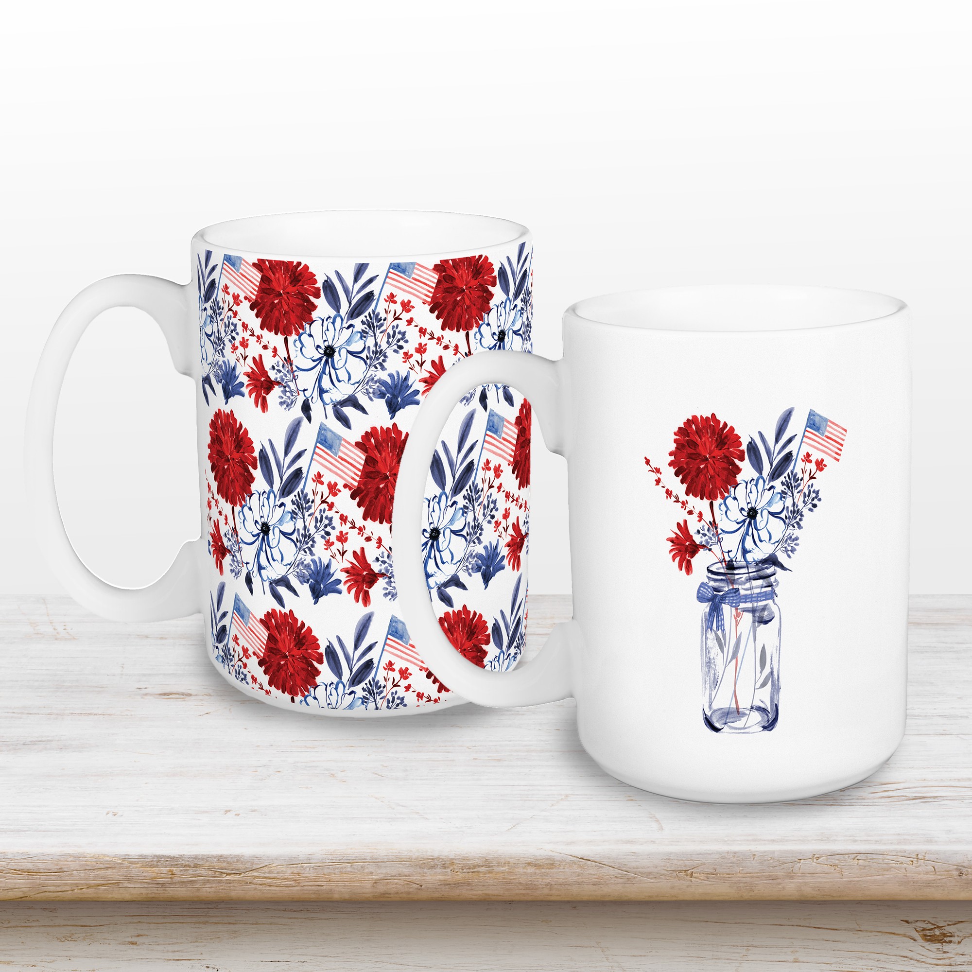 Mason Jar Patriotic Florals 5 x 4.62 Mug