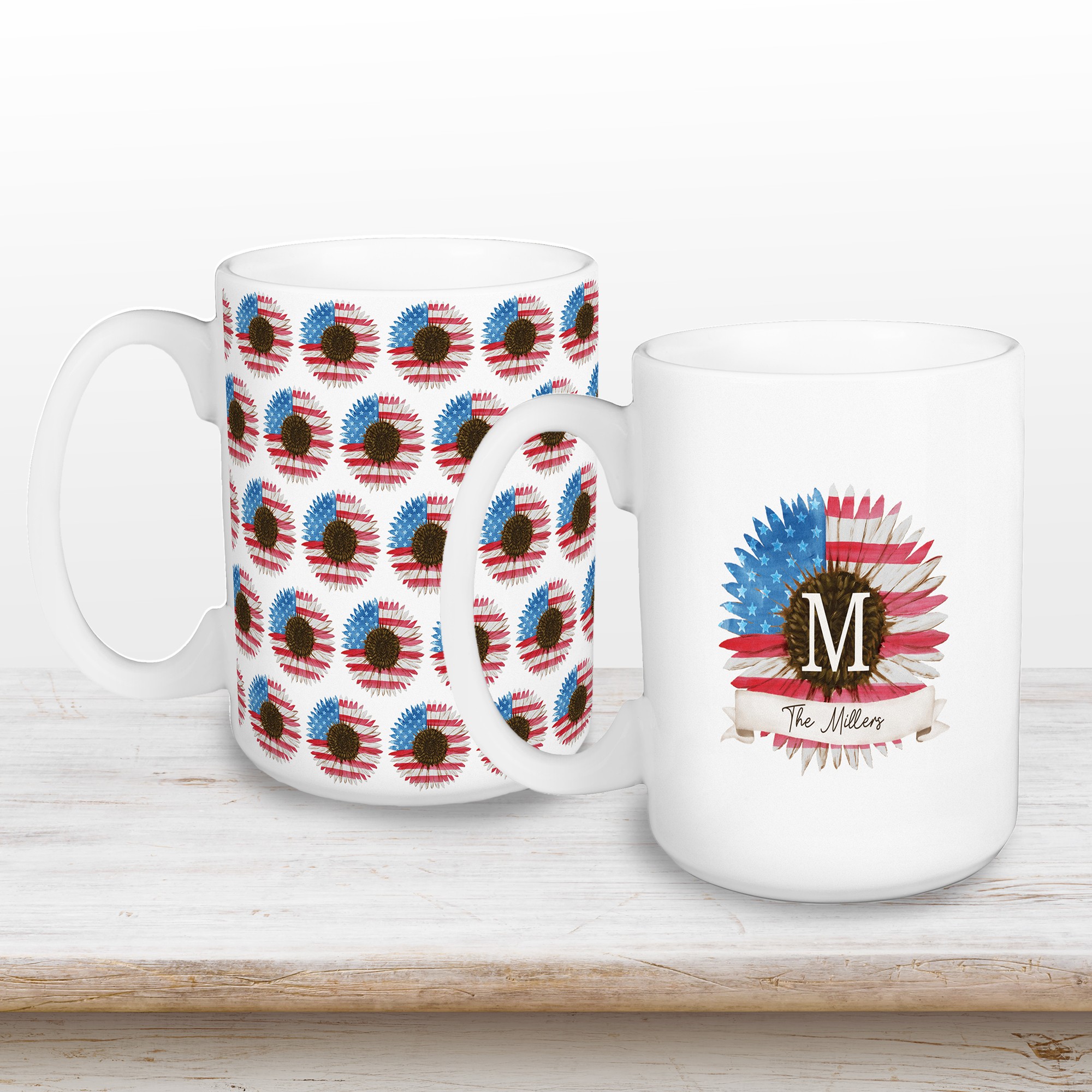 Sunflower Monogram Personalized 5 x 4.62 Mug