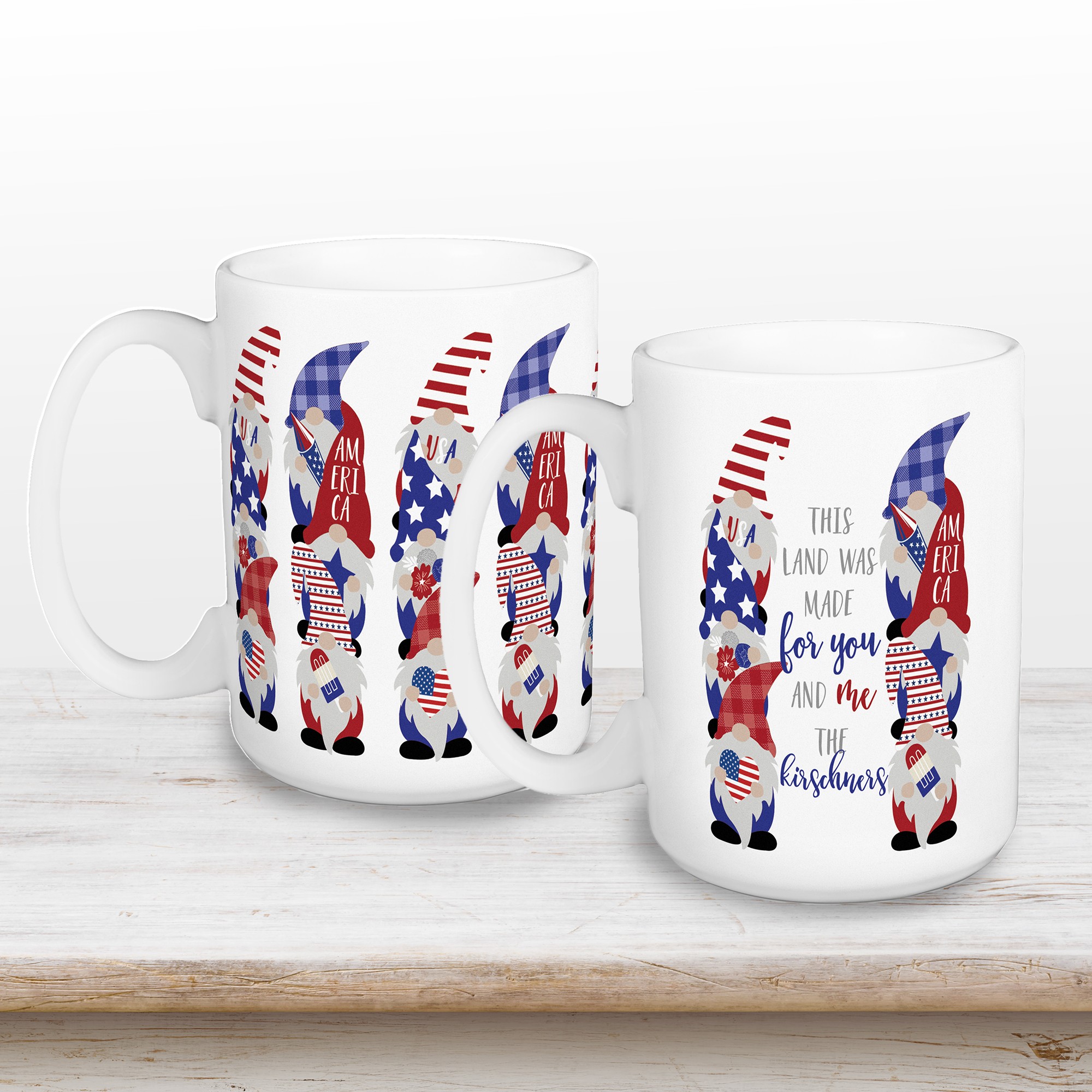 Made for You and Me Patriotic Gnomes Personalized 5 x 4.62 Mug