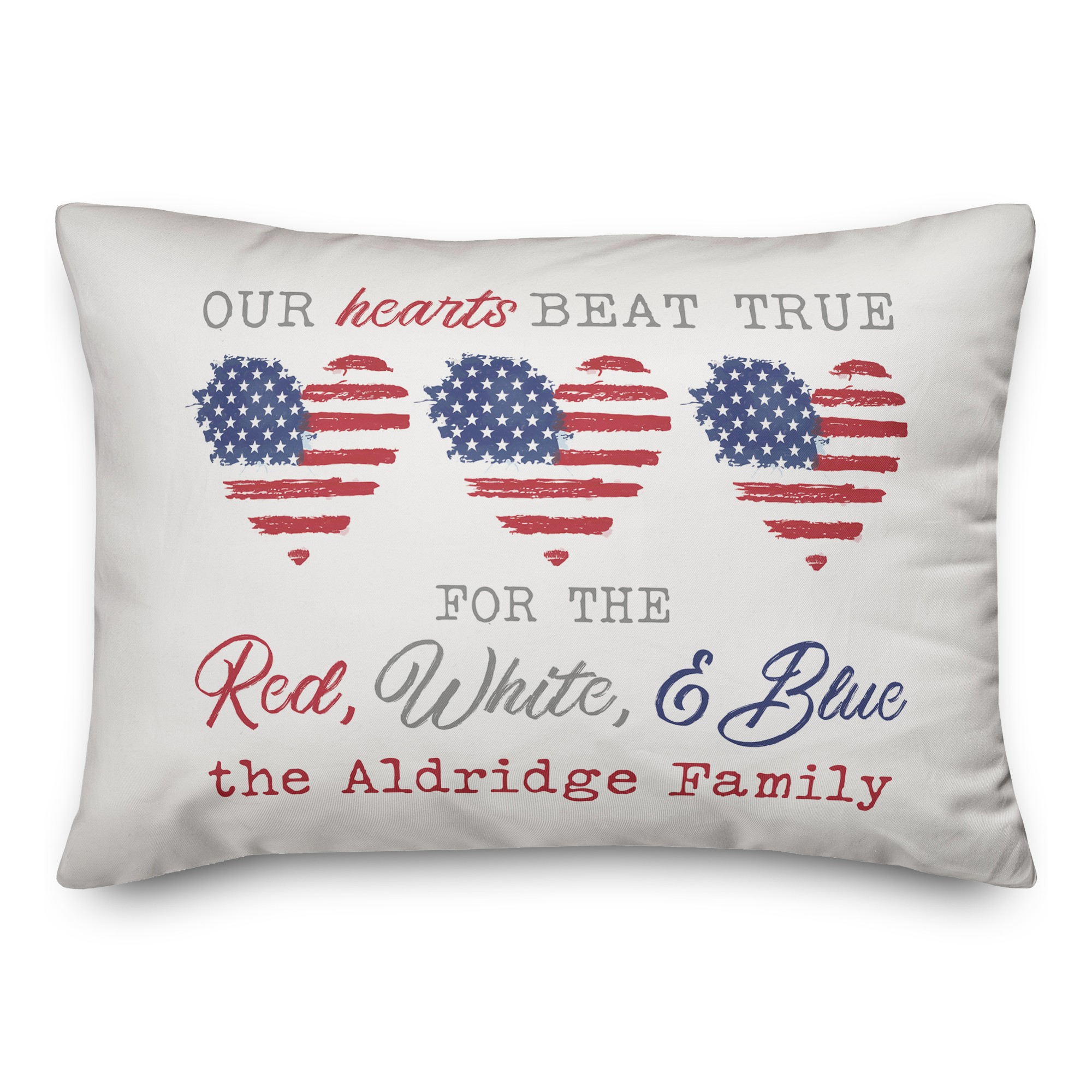 Our Hearts Beat True Personalized 20 x 14 Indoor / Outdoor Pillow