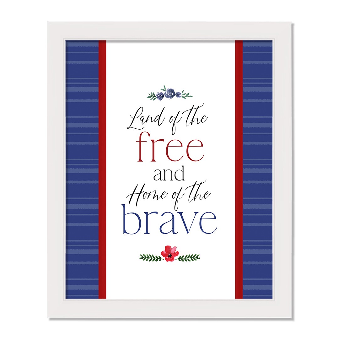 Land of the Free Home of the Brave 16 x 20 White Framed Print Under Plexiglass