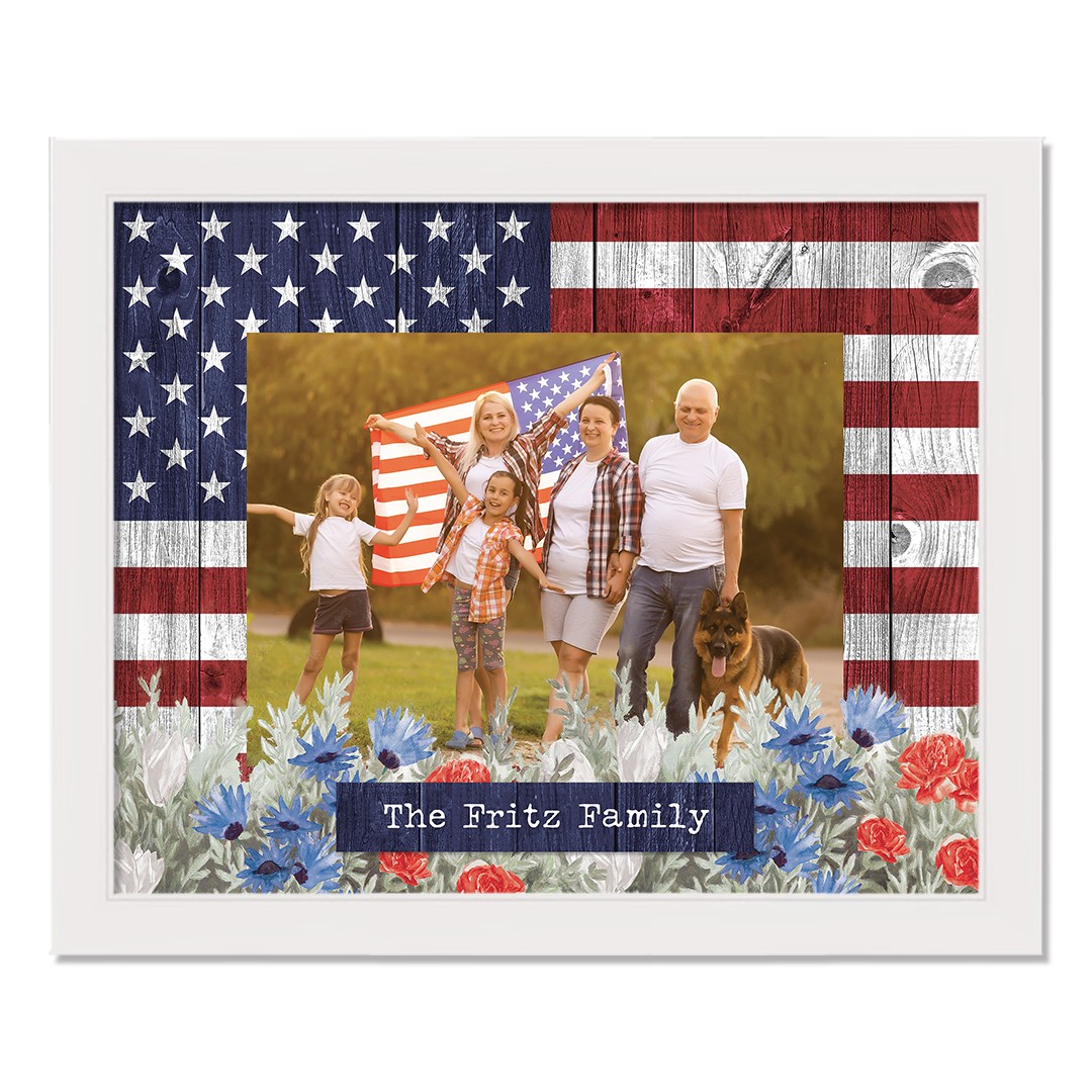 USA Flag Photo Personalized 21.63 x 17.63 White Framed Canvas