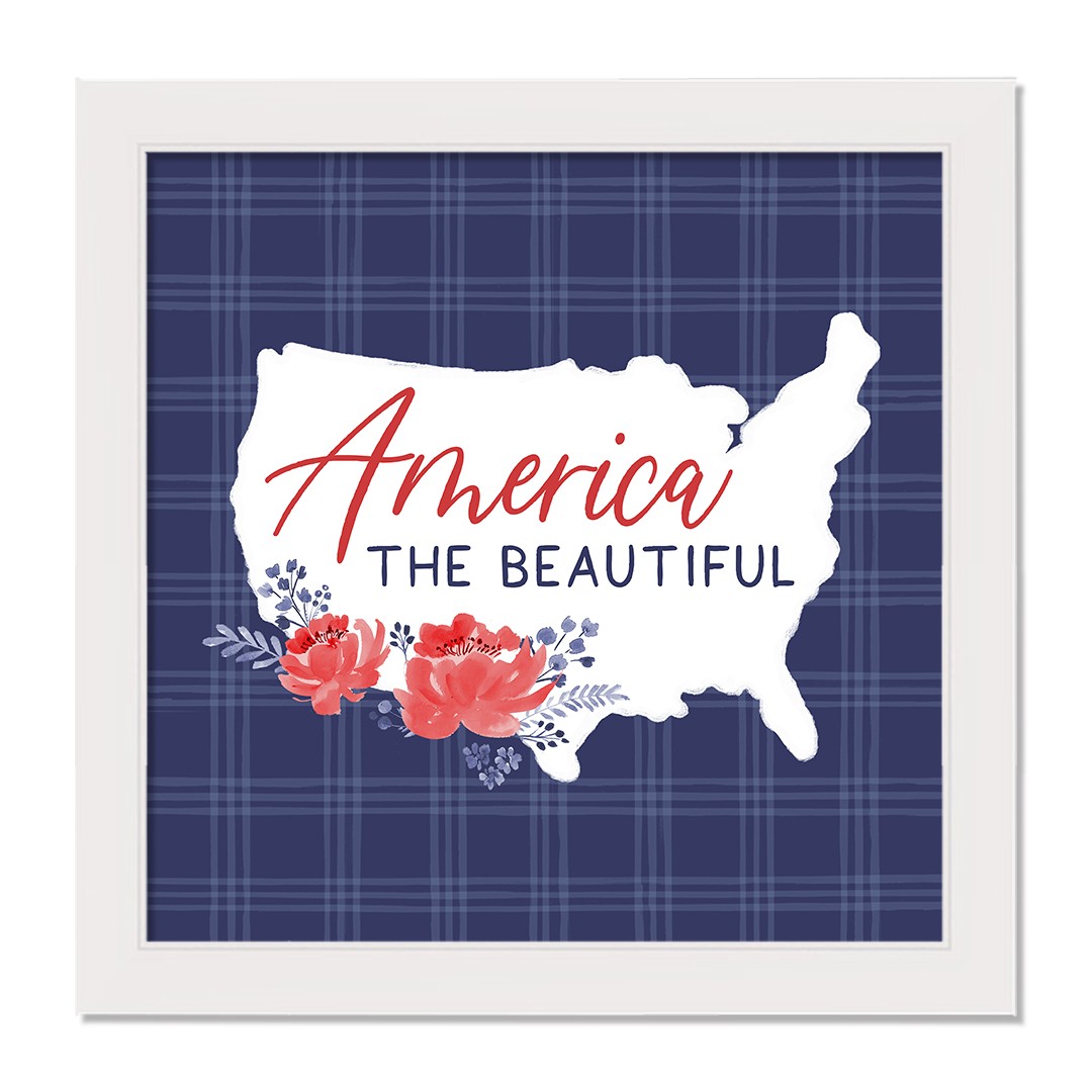 America the Beautiful Plaid 17.63 x 17.63 White Framed Canvas