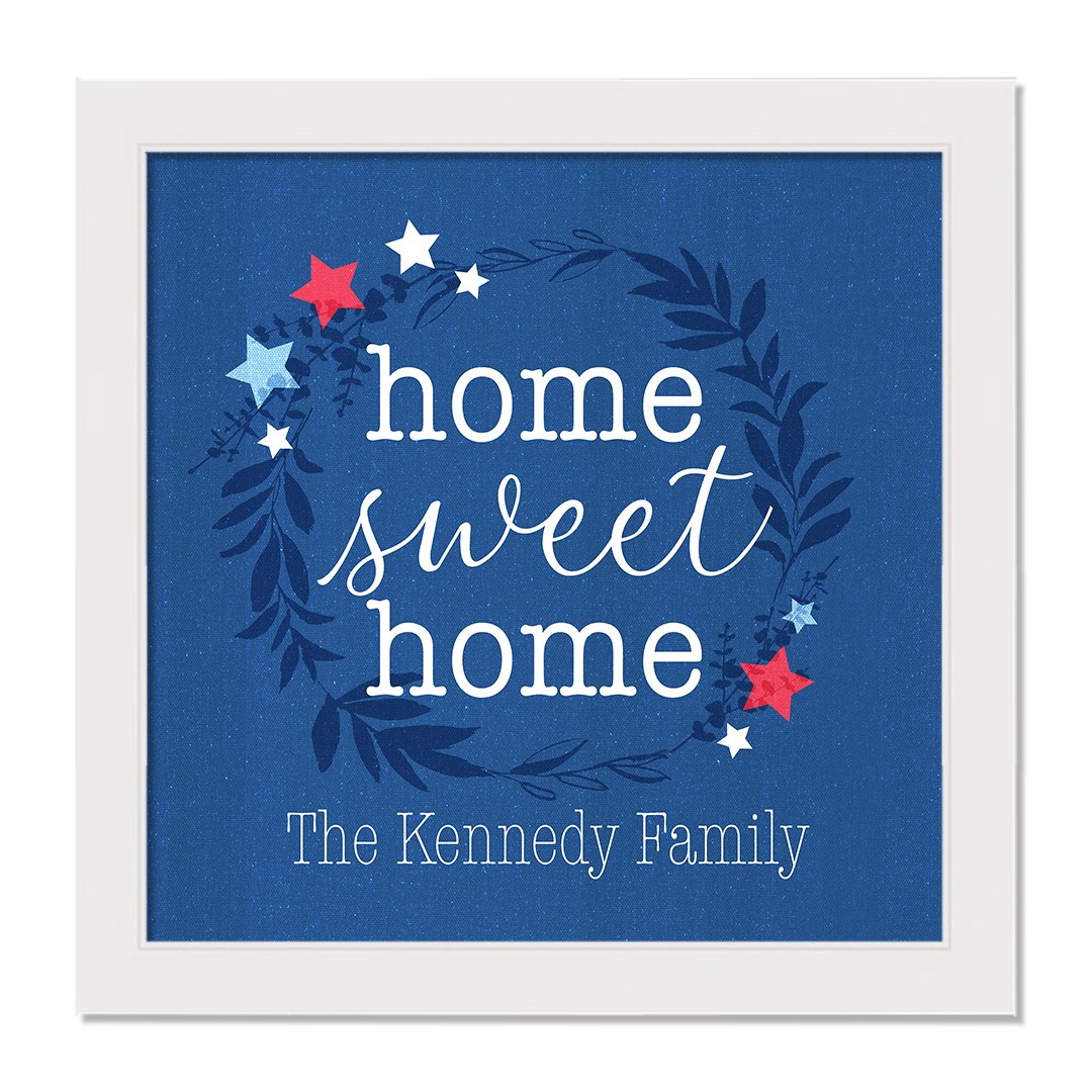 Home Sweet Home Personalized 17.63 x 17.63 White Framed Canvas