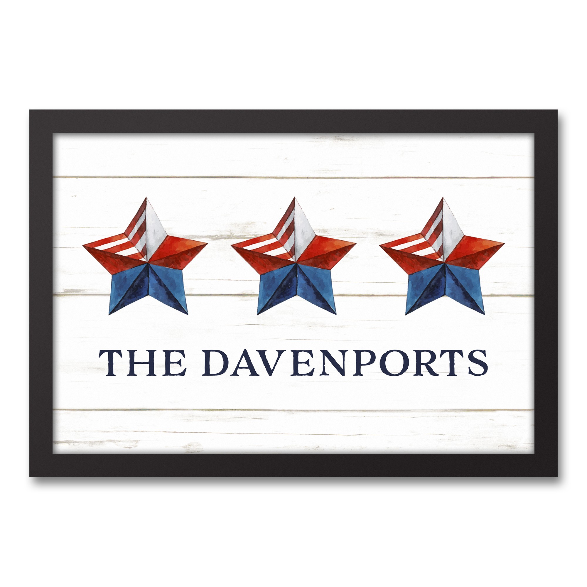 Patriotic Star Trio Personalized 19.73 x 13.73 Black Framed Canvas