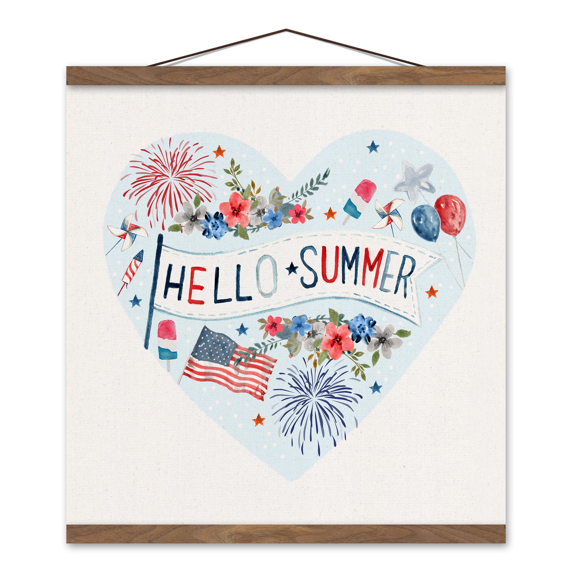Hello Summer Icons 16 x 16 Teak Hanging Canvas