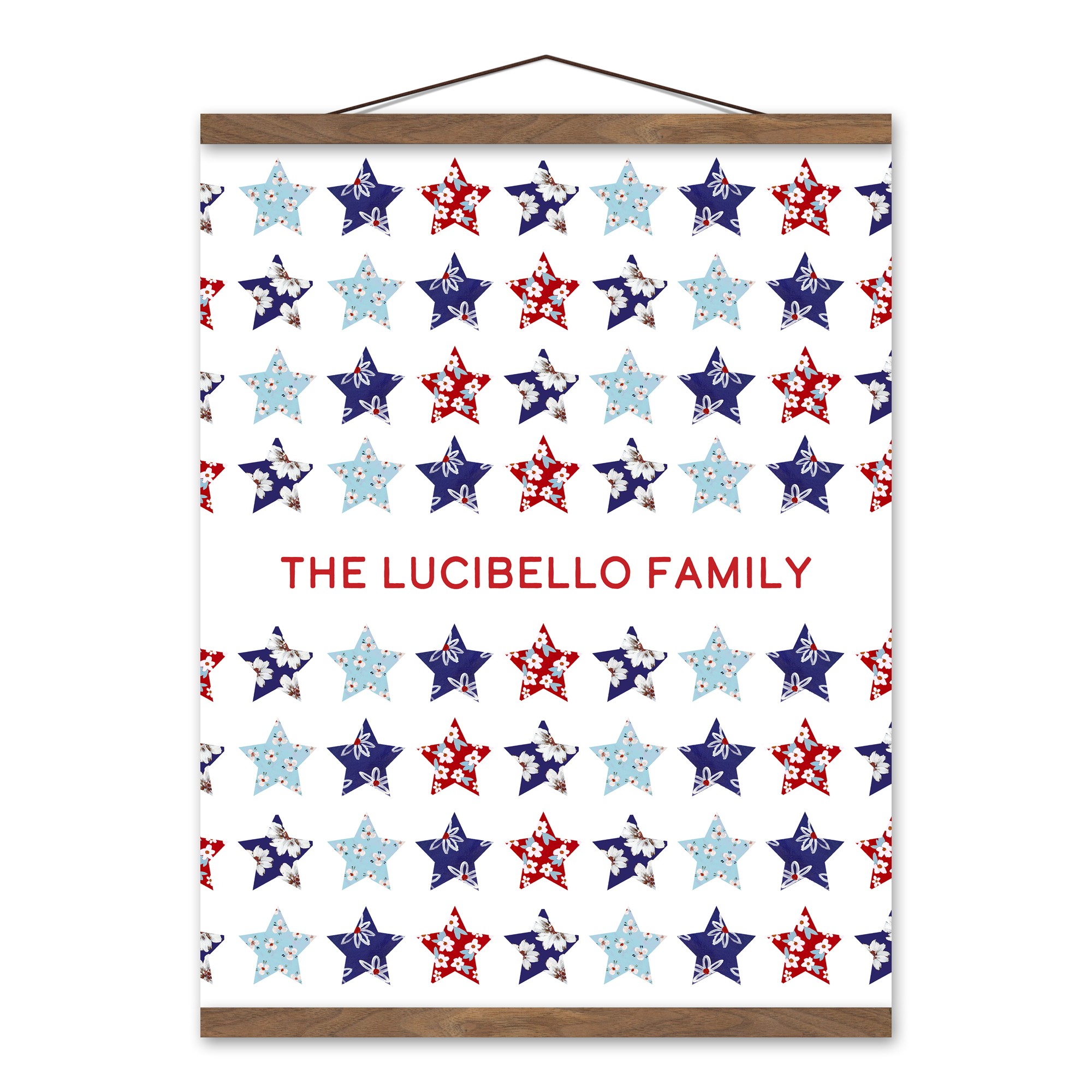 Floral Stars Pattern Personalized 16 x 20 Teak Hanging Canvas