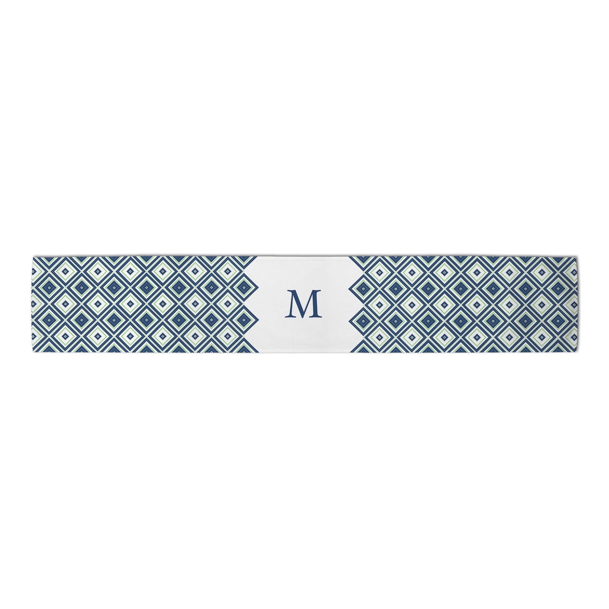 Navy And Green Diamonds Personalized 16 x 72 Outdoor Table Runner
