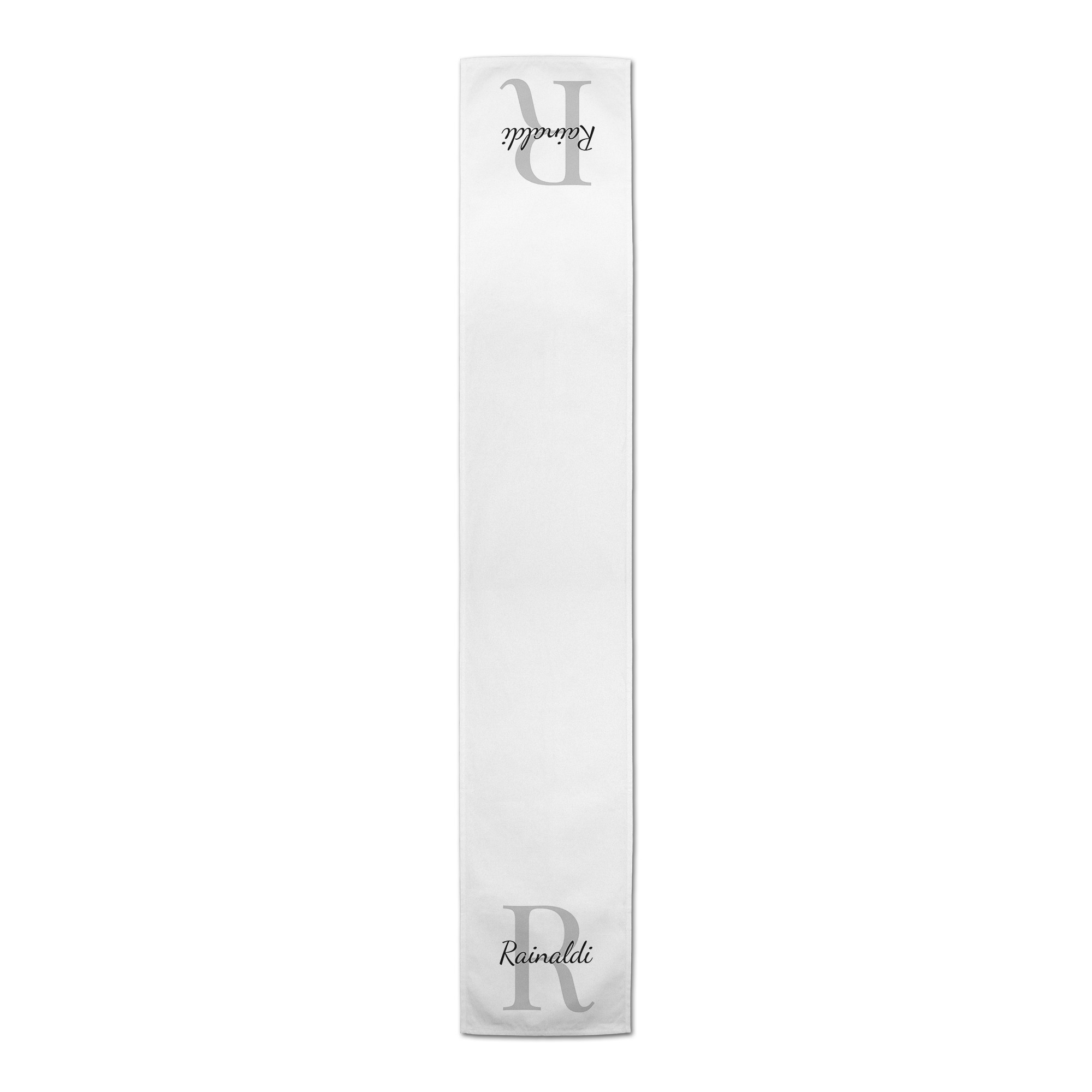 Monogram White Gray Name Personalized 16 x 90 Outdoor Table Runner