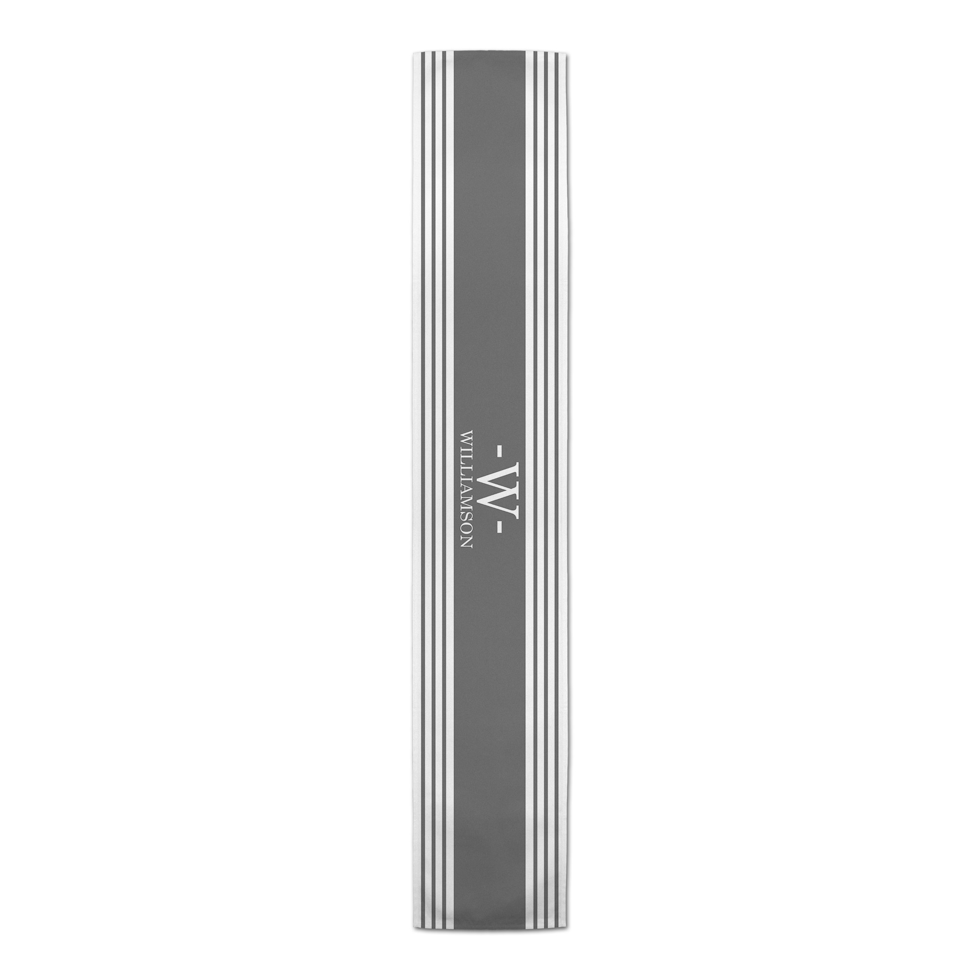 Gray Monogram Name Stripes Personalized 16 x 90 Outdoor Table Runner