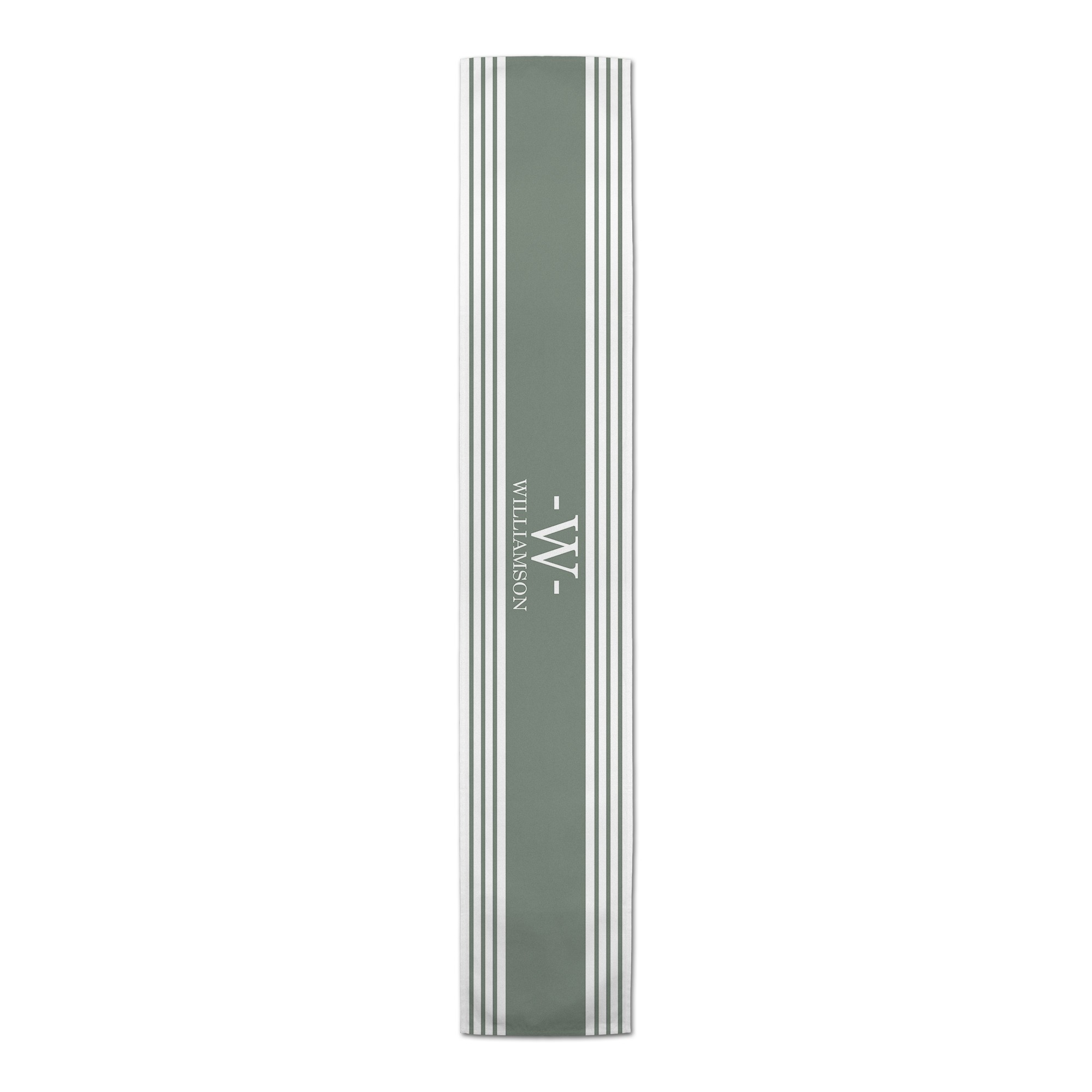 Green Monogram Name Stripes Personalized 16 x 90 Outdoor Table Runner