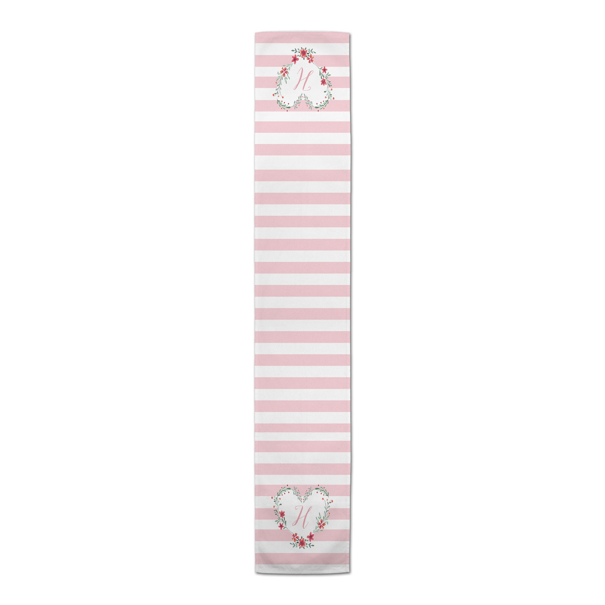 Floral Heart Monogram Personalized 16 x 72 Outdoor Table Runner