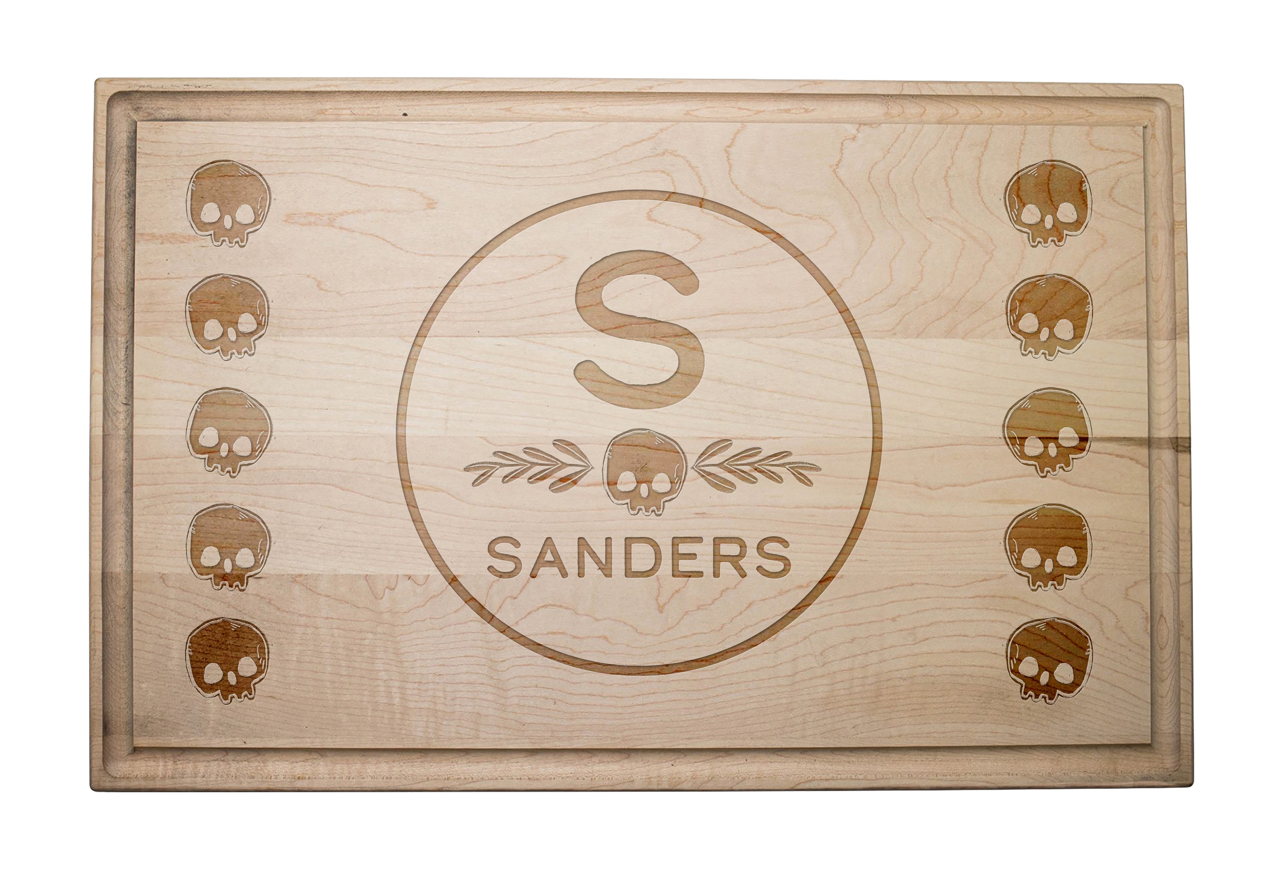 Skull Pattern Monogram Personalized 17 x 11 Maple Cutting Board