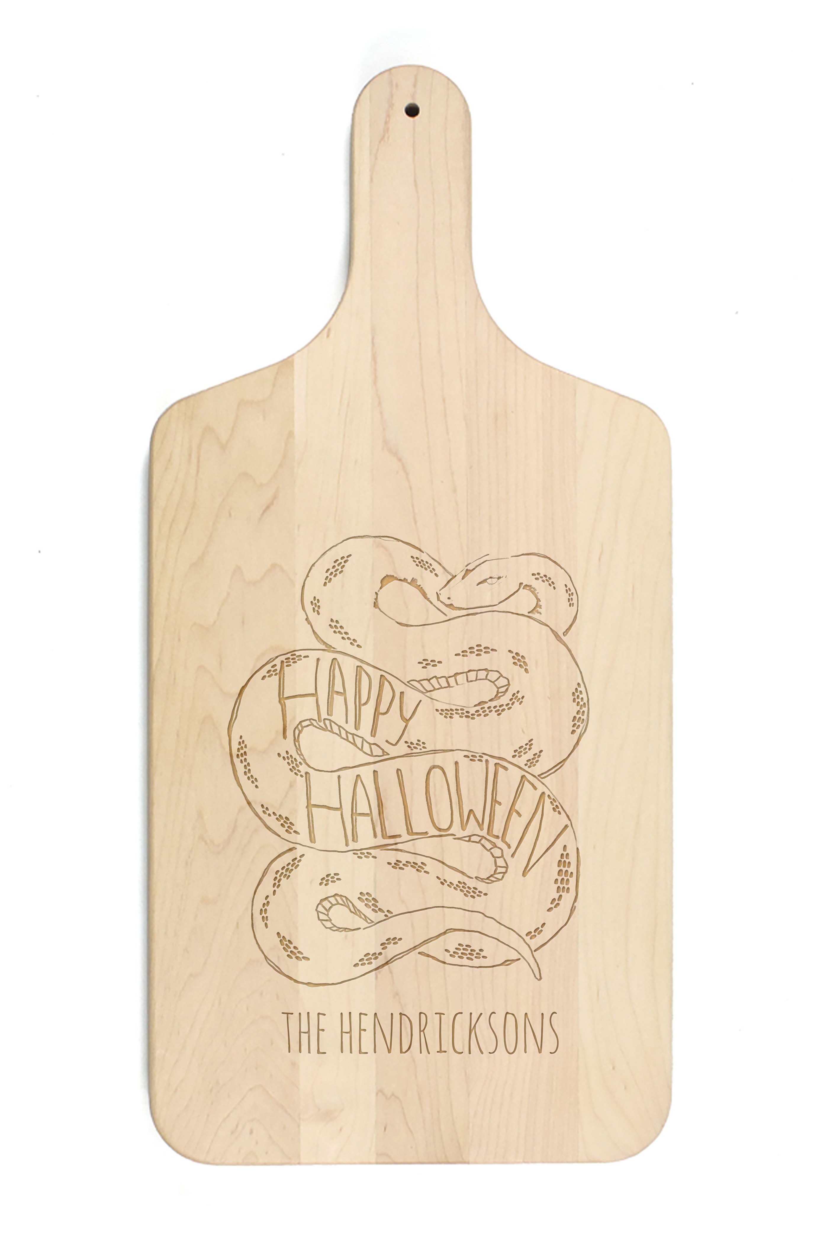 Happy Halloween Snake Personalized 8 x 17 Maple Paddle Cutting Board