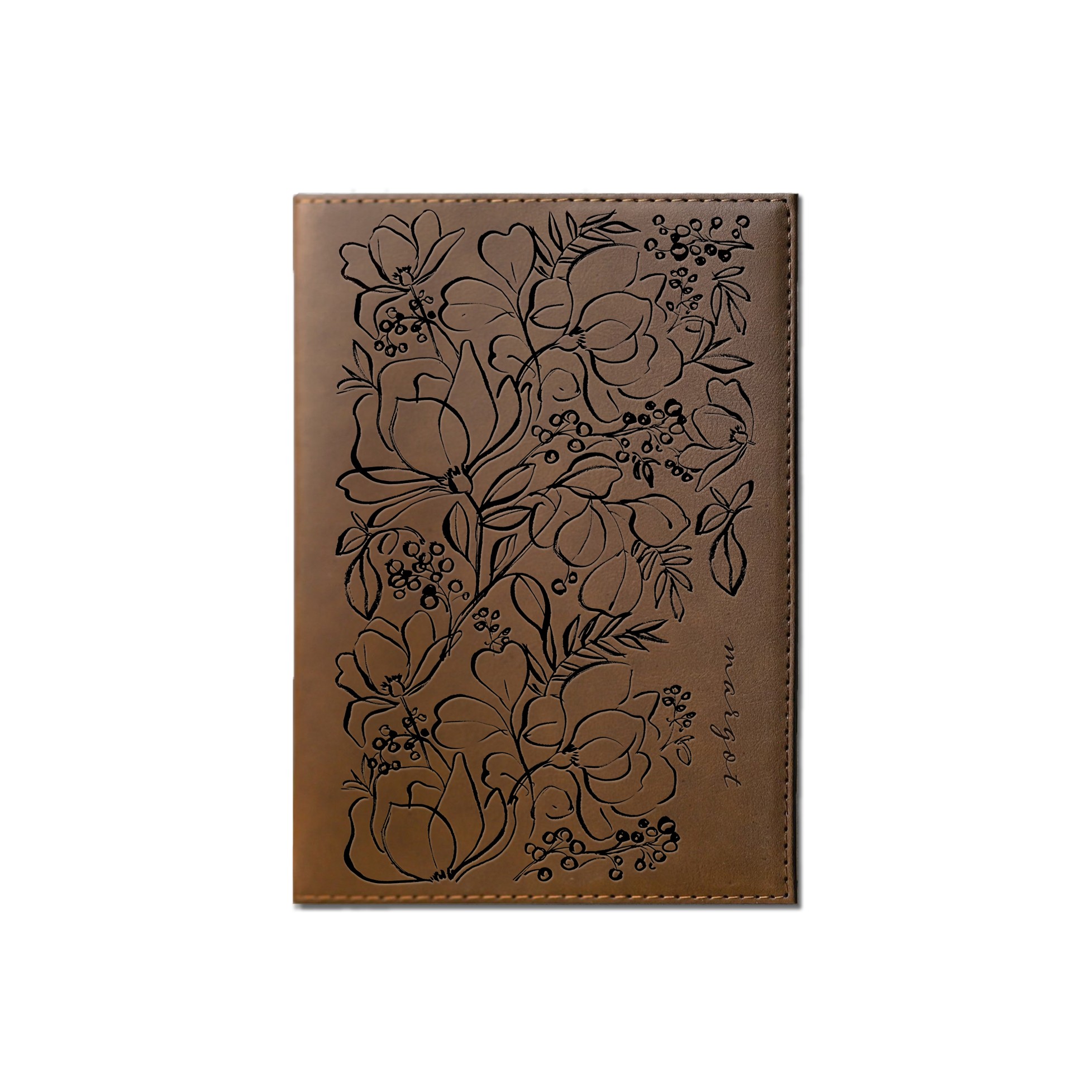 Floral Doodles Personalized 6 x 8.5 Brown Leather Journal