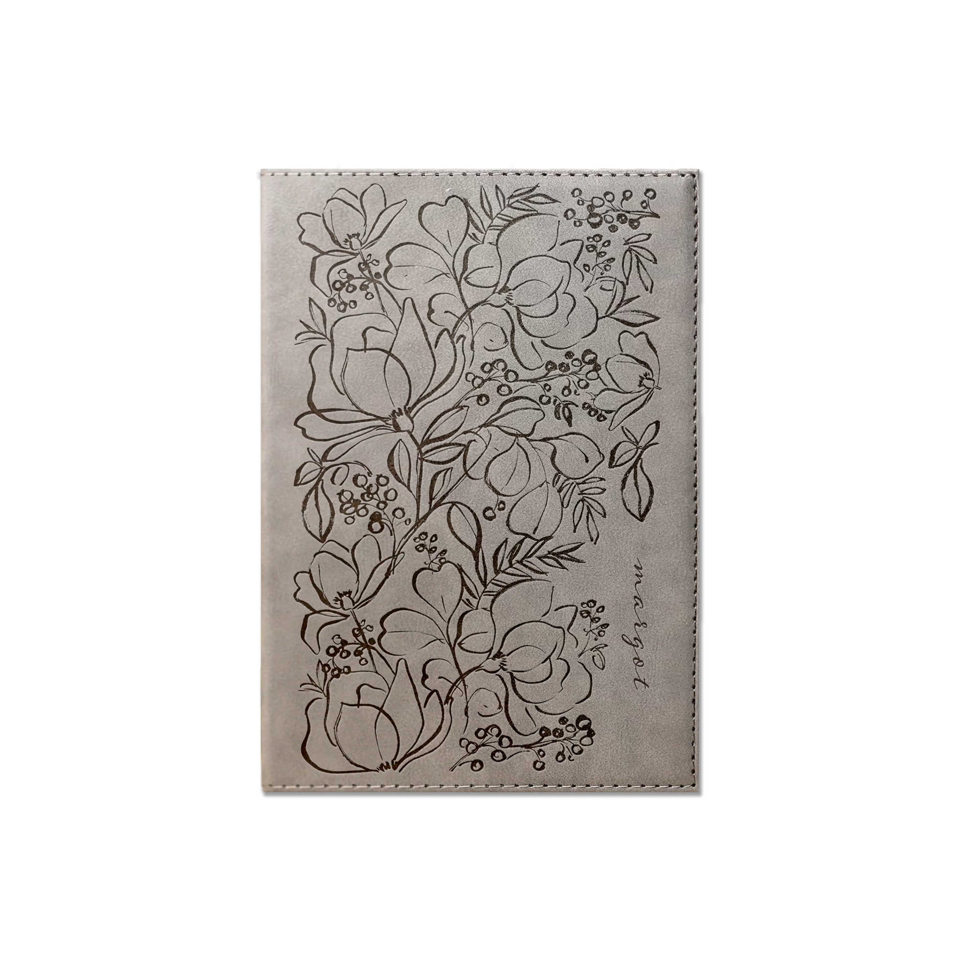 Floral Doodles Personalized 6 x 8.5 Gray Leather Journal