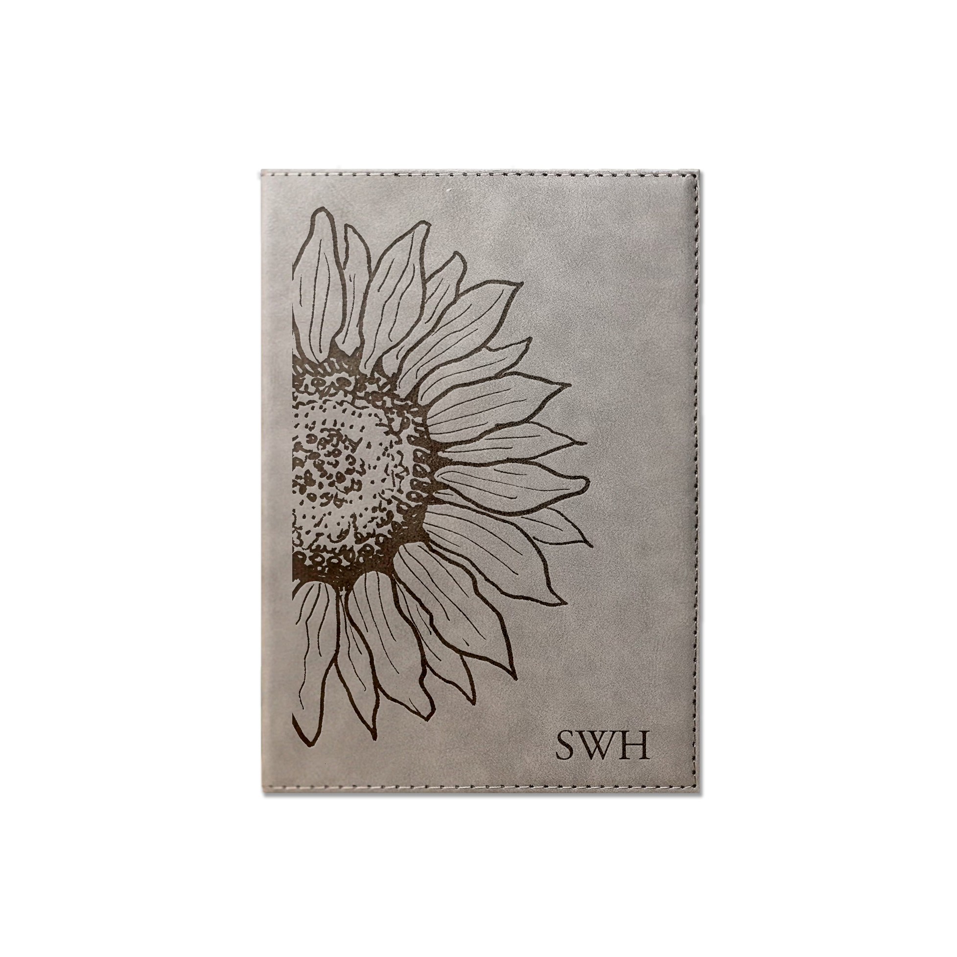 Sunflower Monogram Personalized 6 x 8.5 Gray Leather Journal