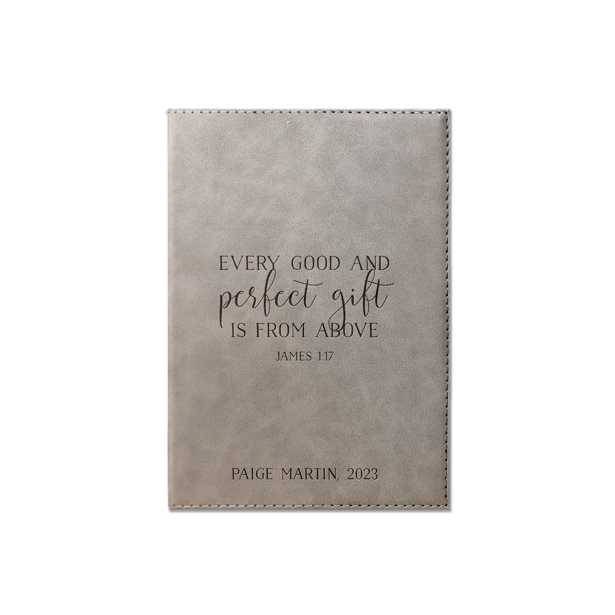 Every Good and Perfect Gift Personalized 6 x 8.5 Gray Leather Journal