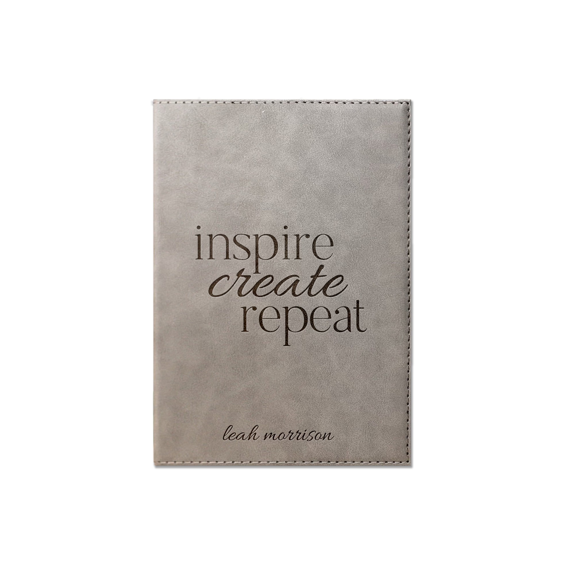 Inspire Create Repeat Personalized 6 x 8.5 Gray Leather Journal