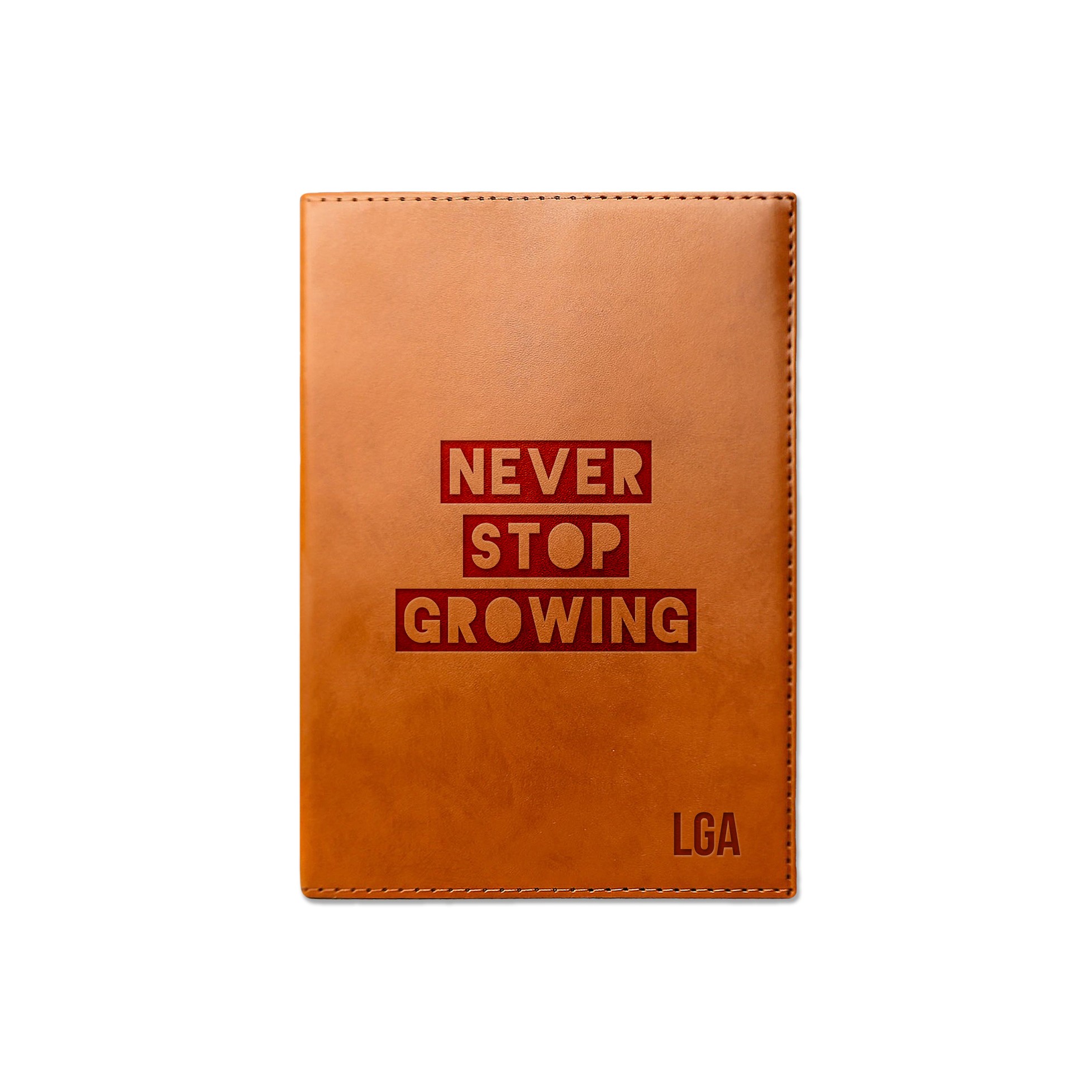 Never Stop Growing Personalized 6 x 8.5 Rawhide Leather Journal