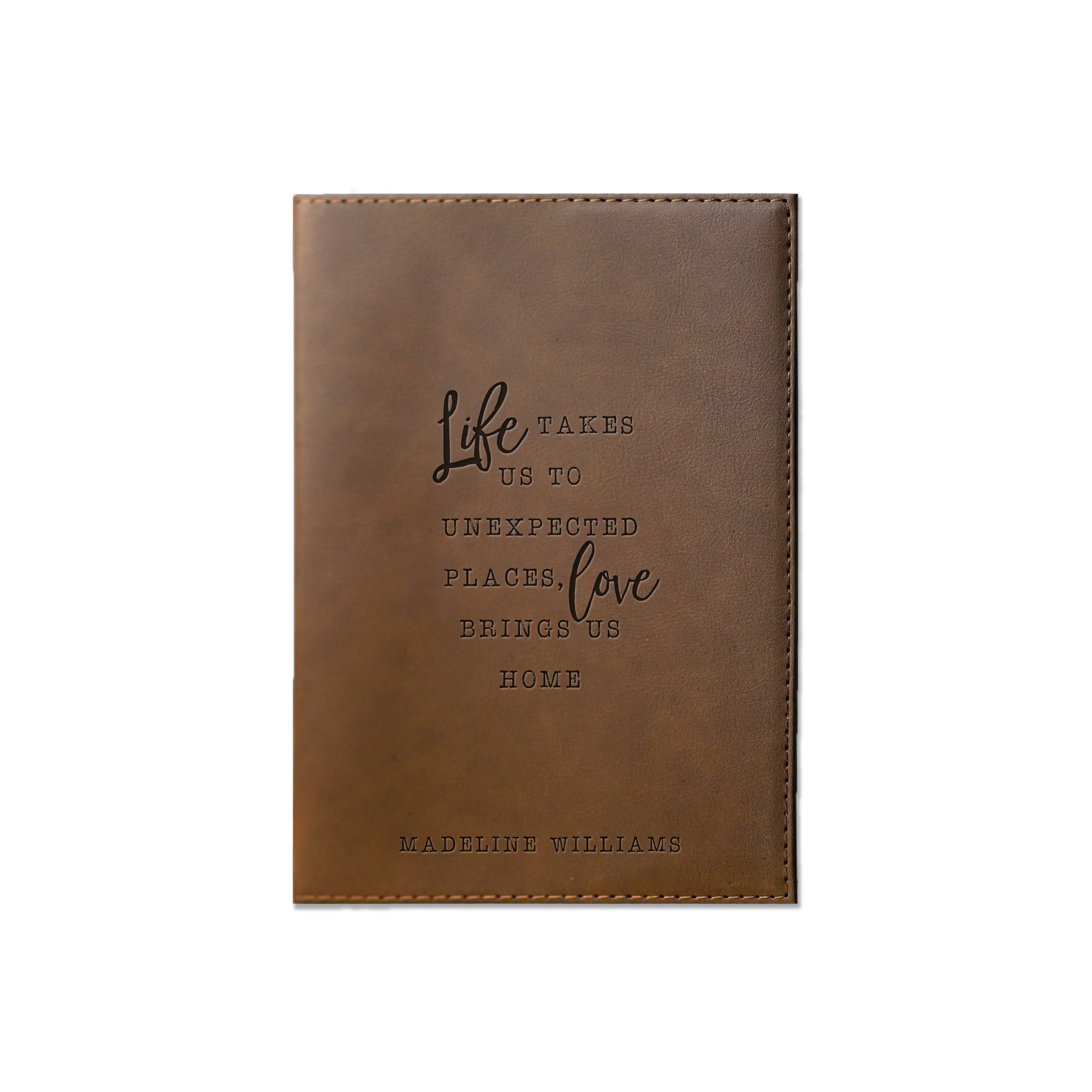 Love Brings Us Home Personalized 6 x 8.5 Brown Leather Journal