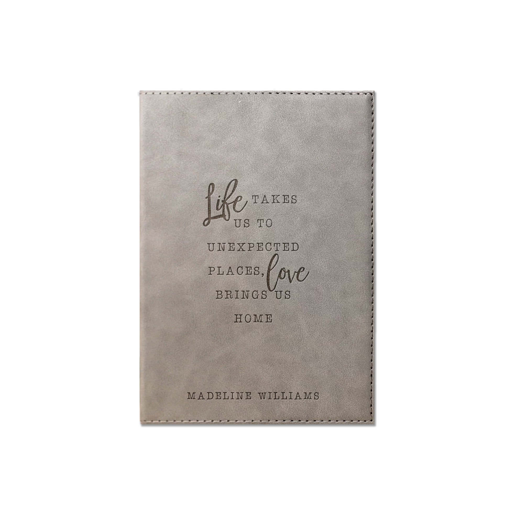 Love Brings Us Home Personalized 6 x 8.5 Gray Leather Journal