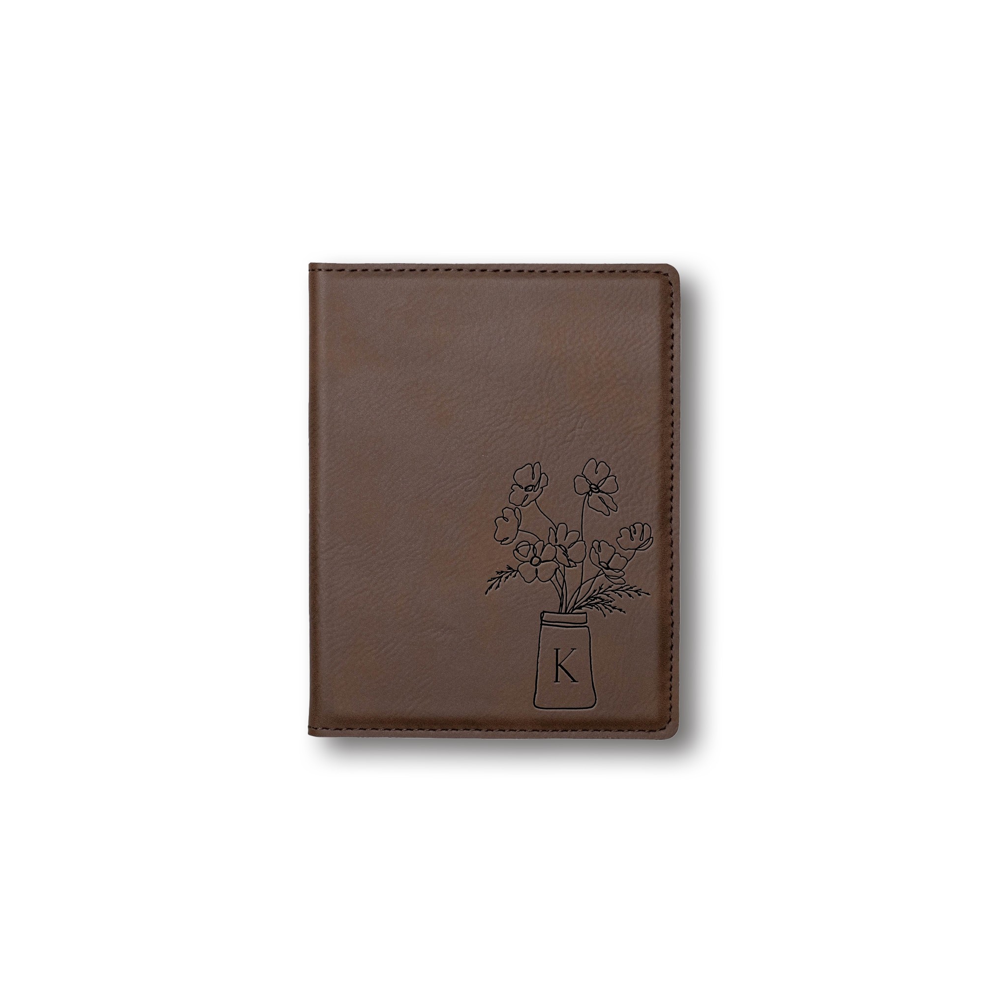 Floral Bouquet Monogram Personalized 4.5 x 5.5 Brown Leather Passport Holder