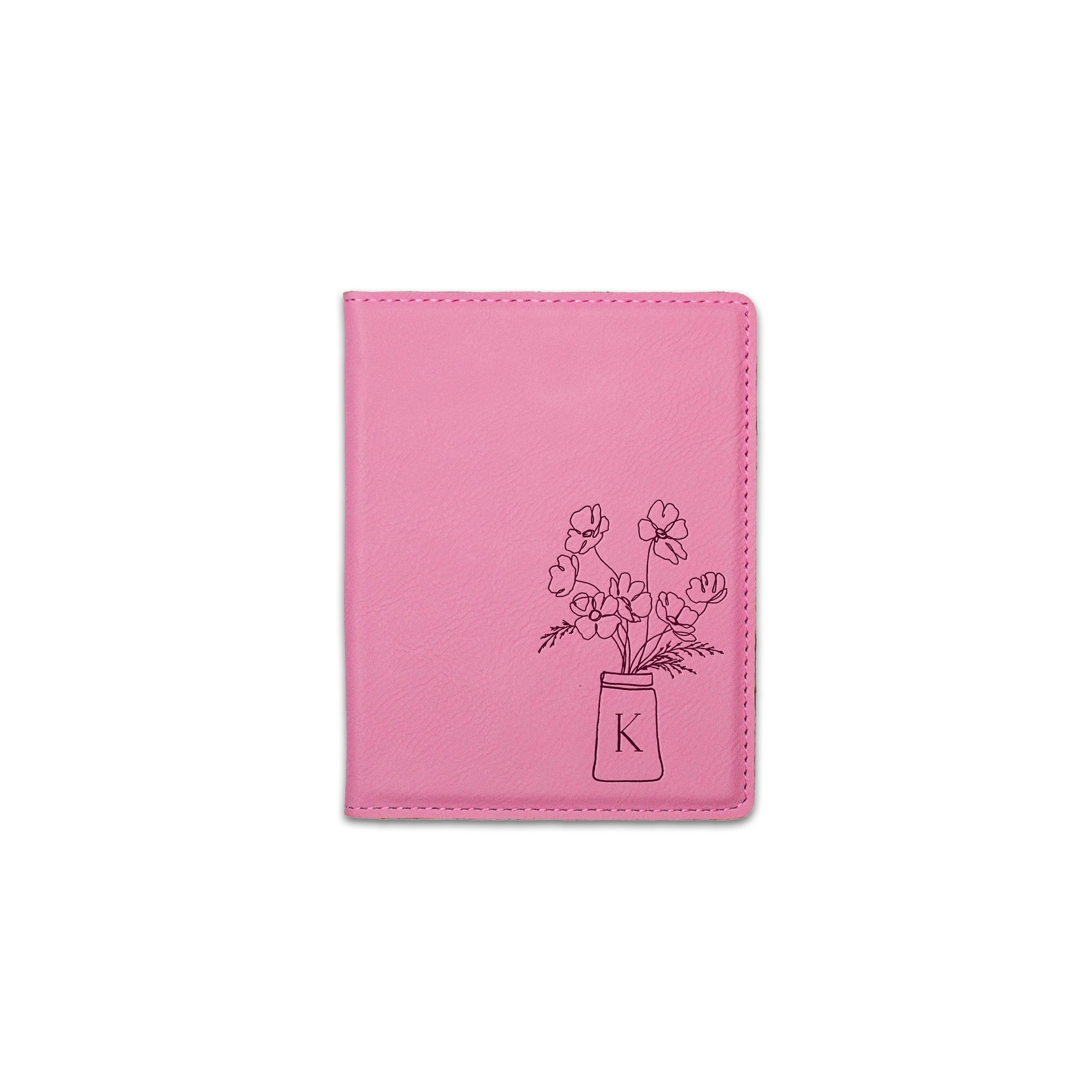 Floral Bouquet Monogram Personalized 4.5 x 5.5 Pink Leather Passport Holder