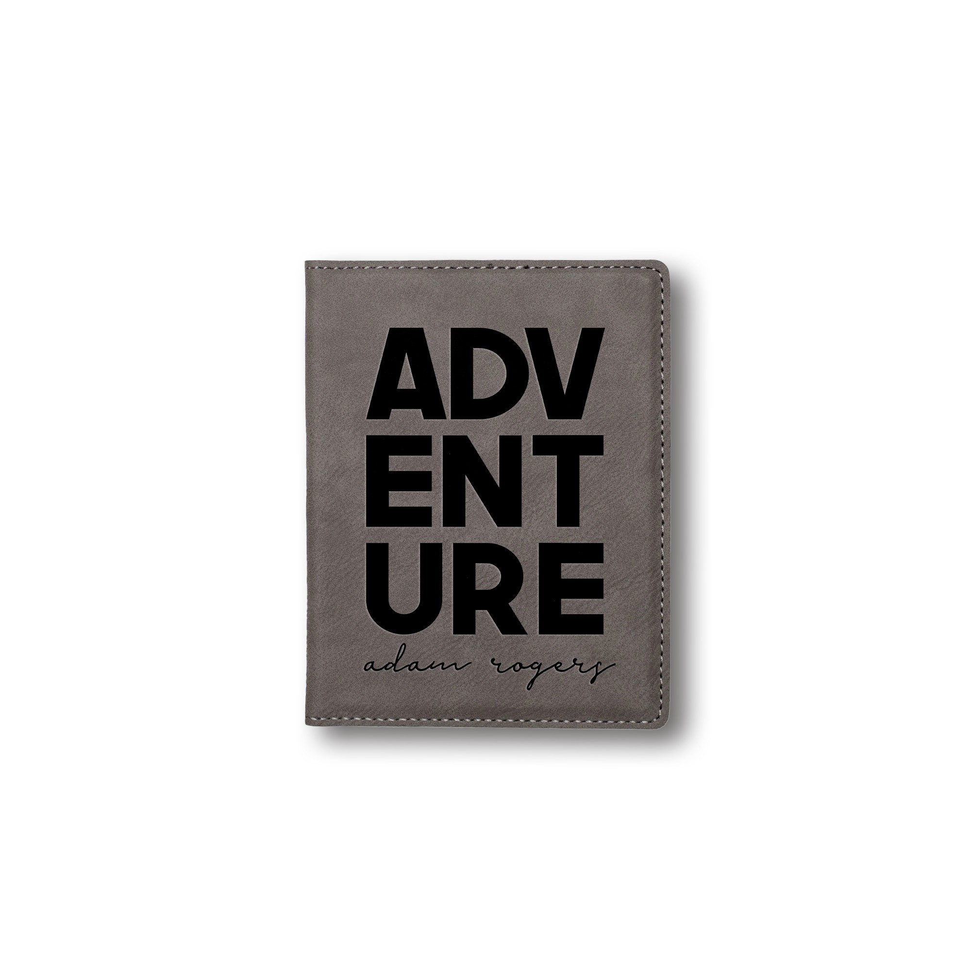 Adventure Personalized 4.5 x 5.5 Gray Leather Passport Holder