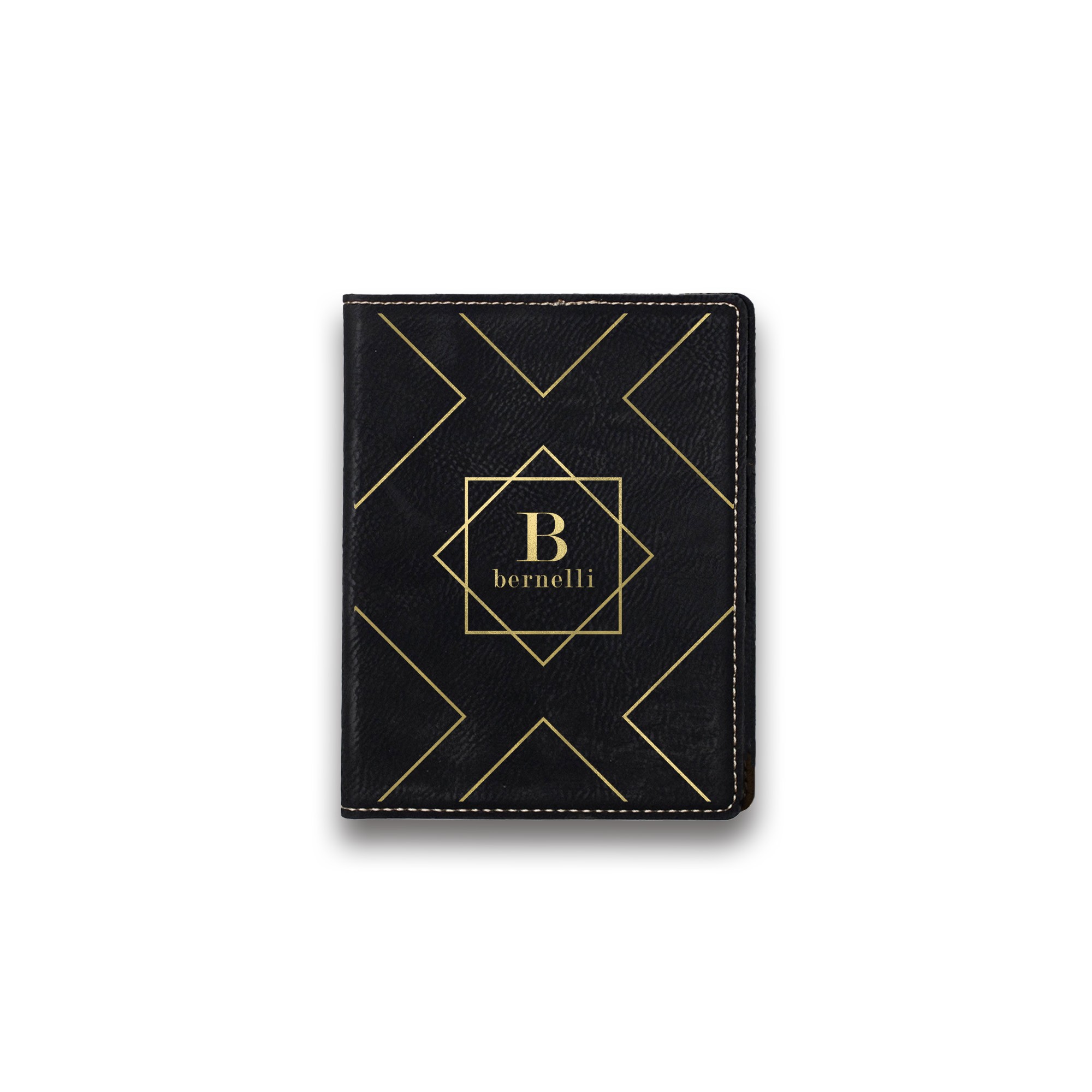 Diamond Geo Monogram Personalized 4.5 x 5.5 Black Leather Passport Holder