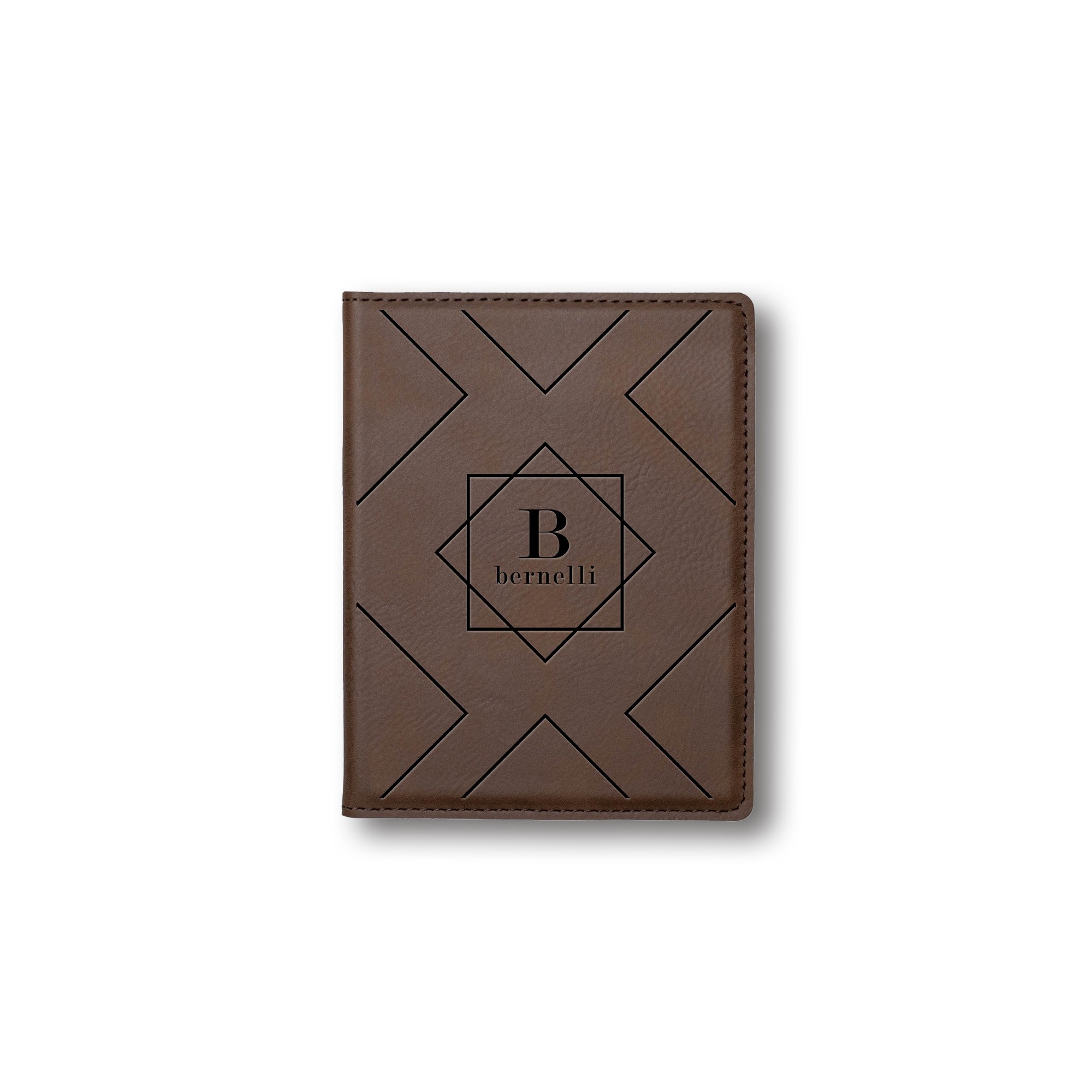 Diamond Geo Monogram Personalized 4.5 x 5.5 Brown Leather Passport Holder