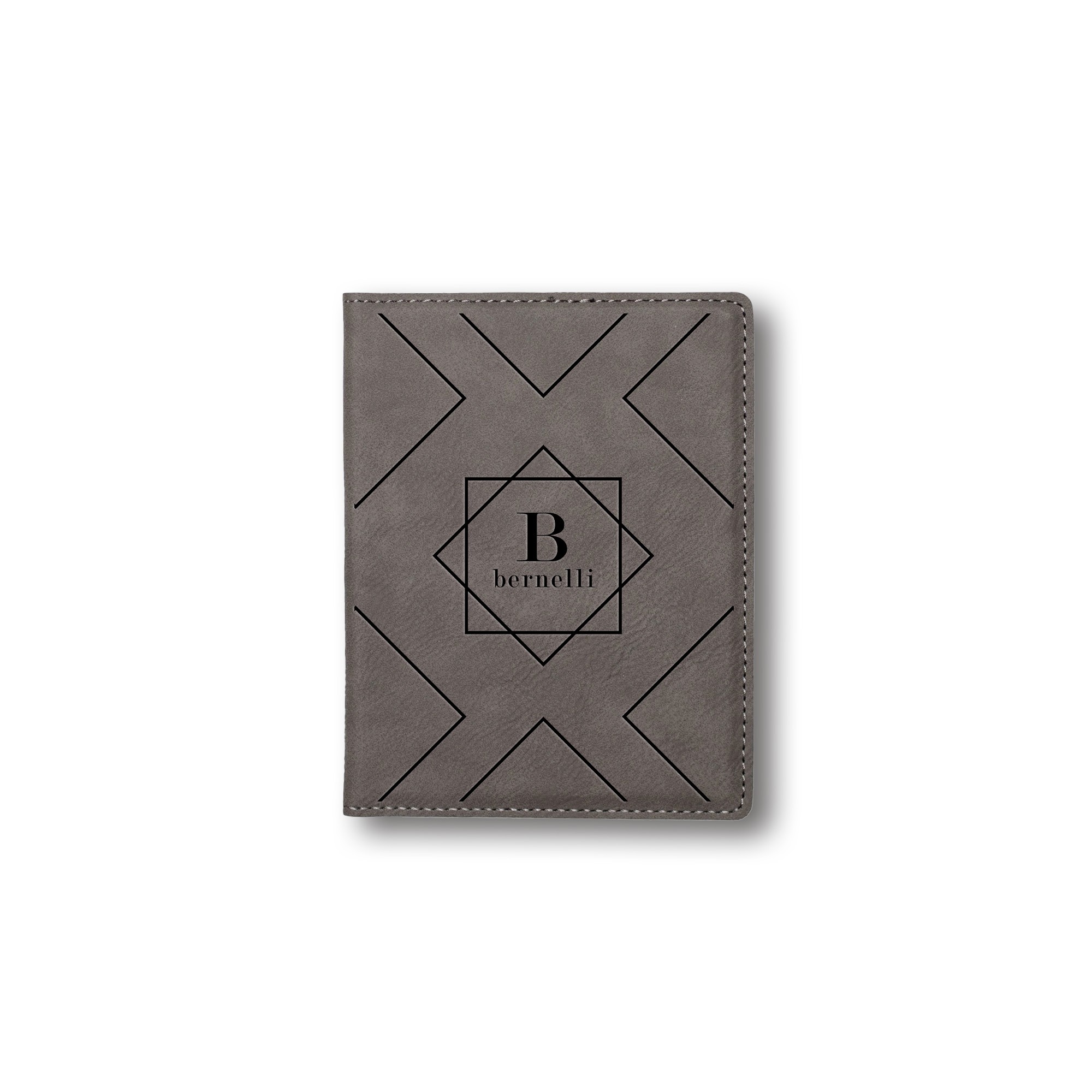 Diamond Geo Monogram Personalized 4.5 x 5.5 Gray Leather Passport Holder