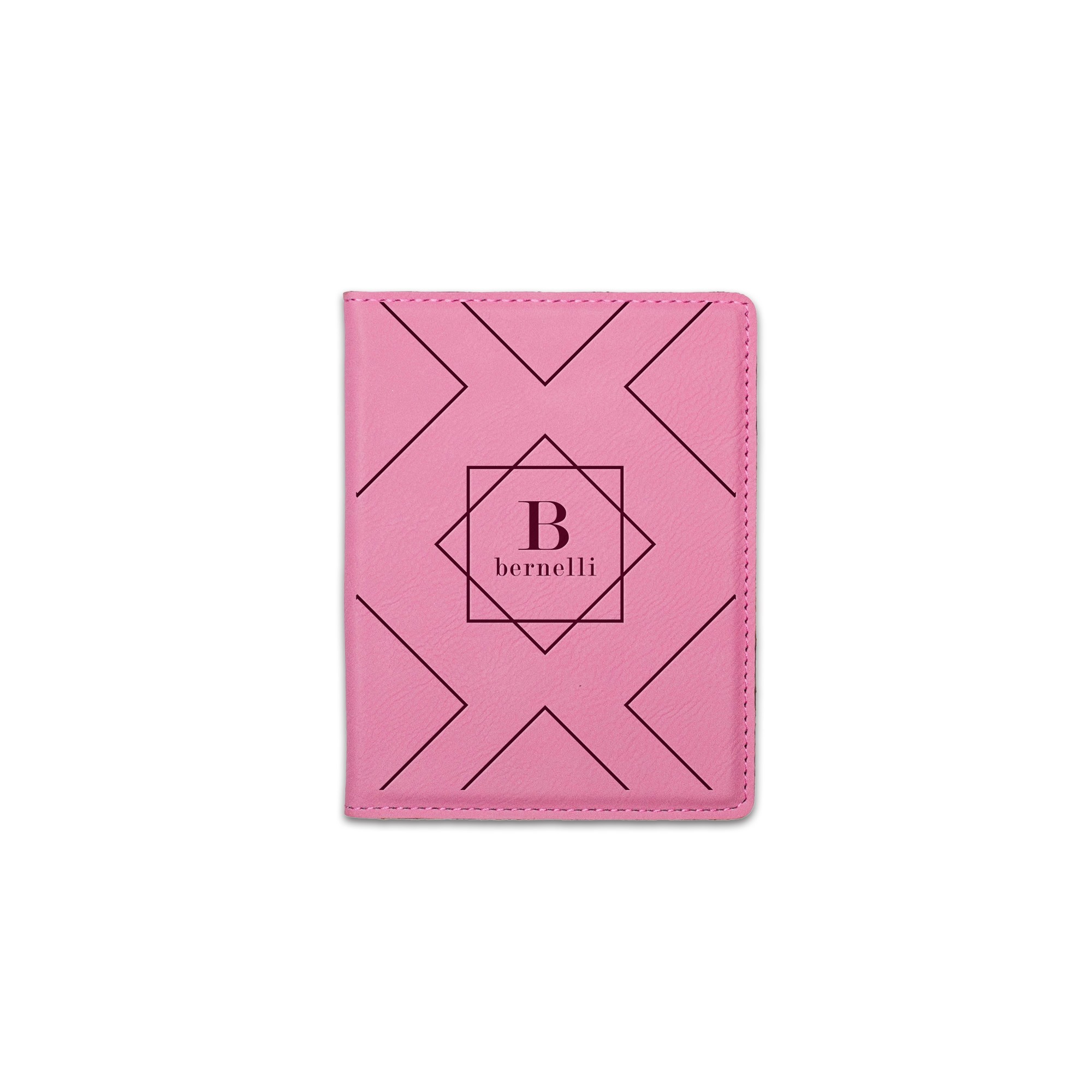 Diamond Geo Monogram Personalized 4.5 x 5.5 Pink Leather Passport Holder