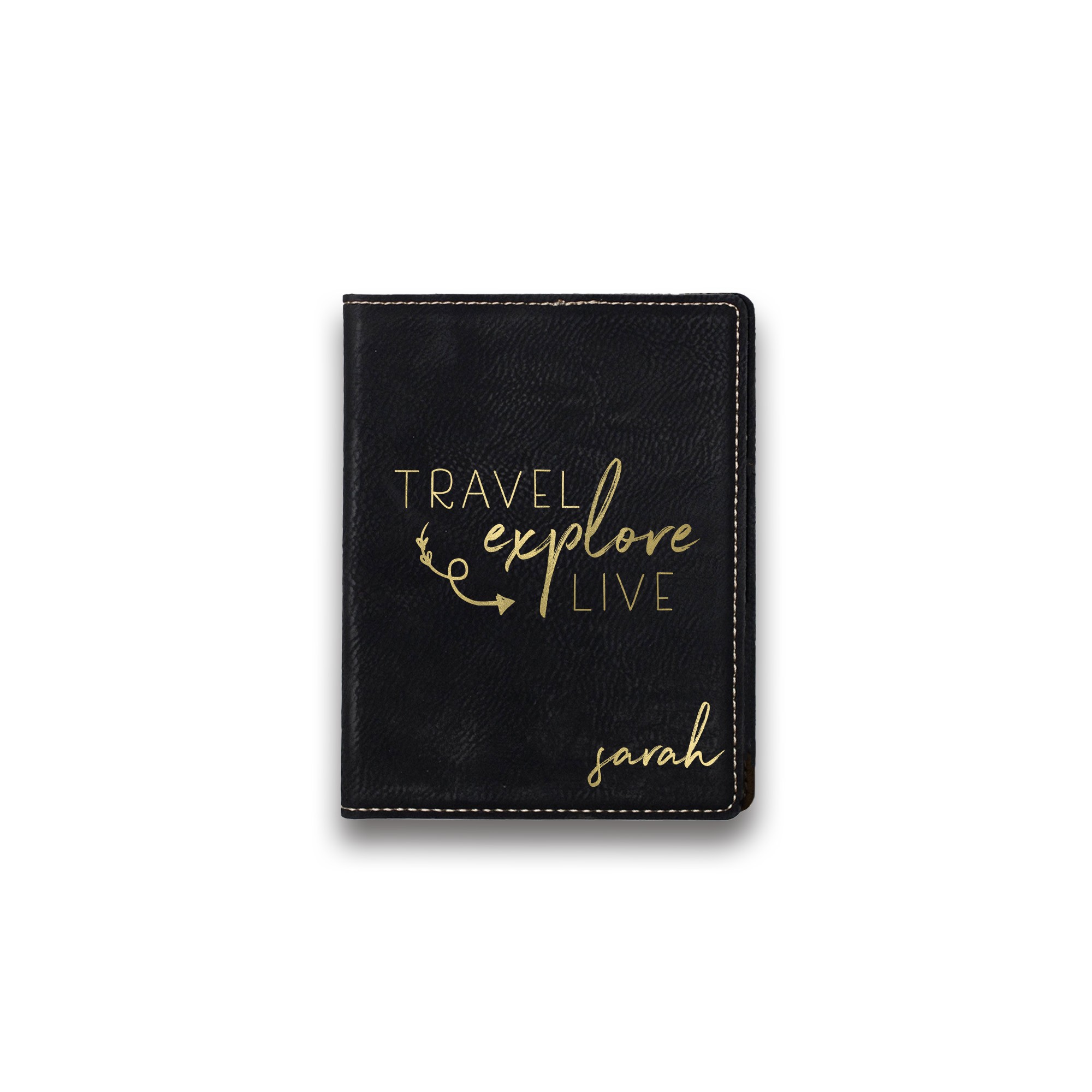 Travel Explore Live Personalized 4.5 x 5.5 Black Leather Passport Holder