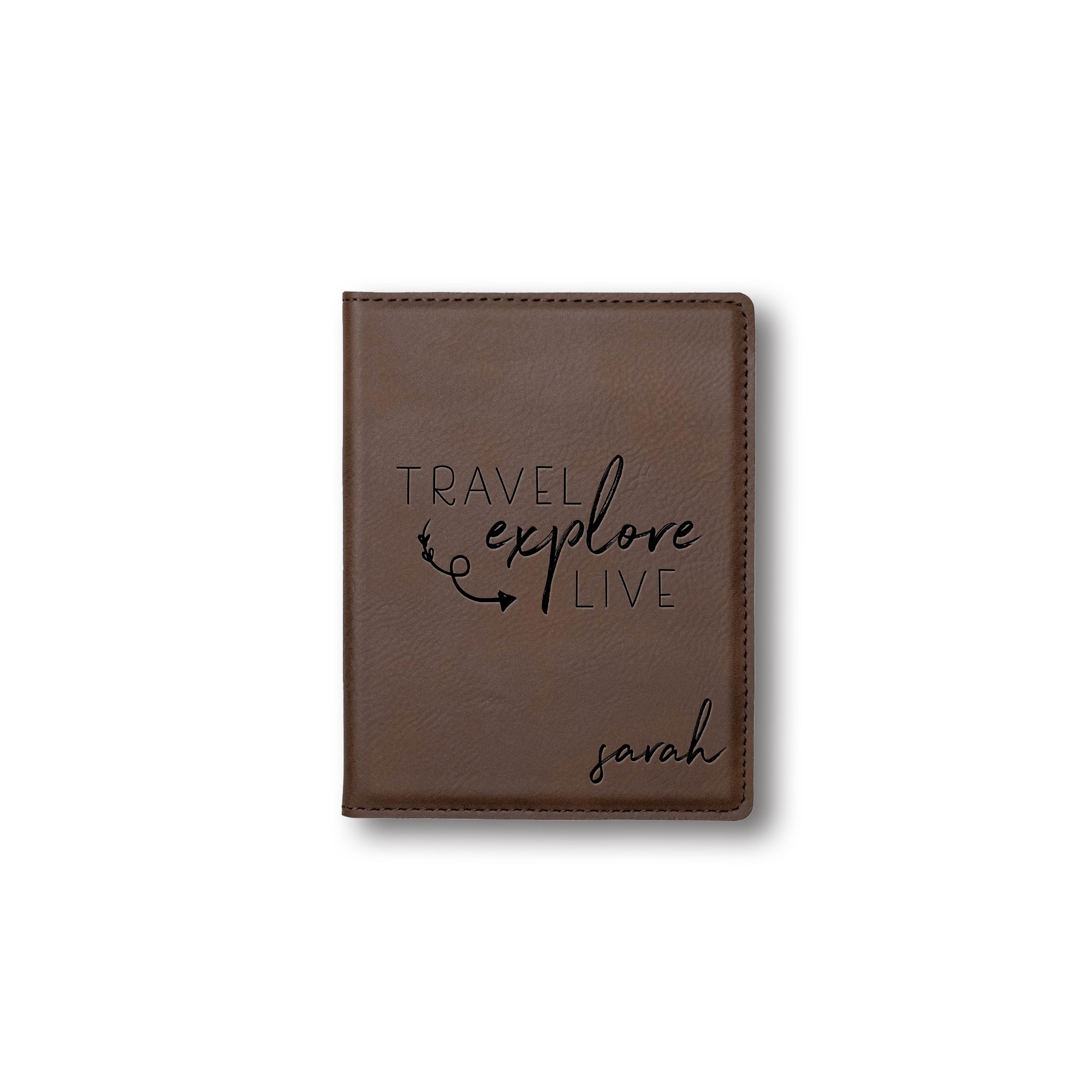 Travel Explore Live Personalized 4.5 x 5.5 Brown Leather Passport Holder