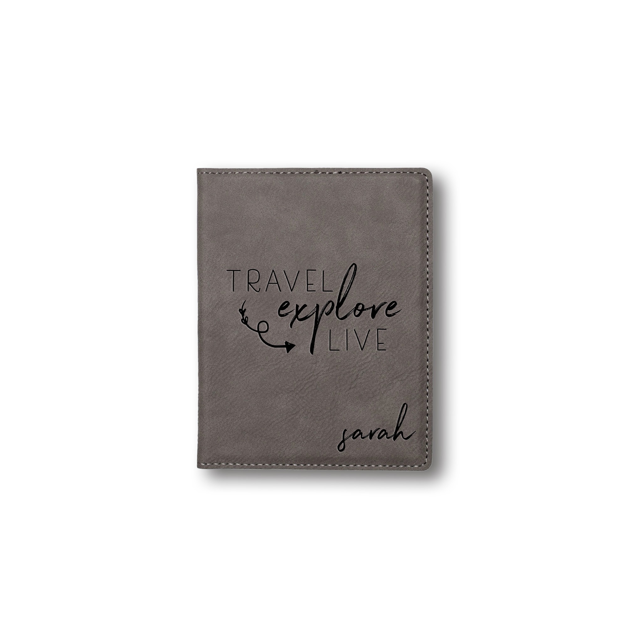 Travel Explore Live Personalized 4.5 x 5.5 Gray Leather Passport Holder