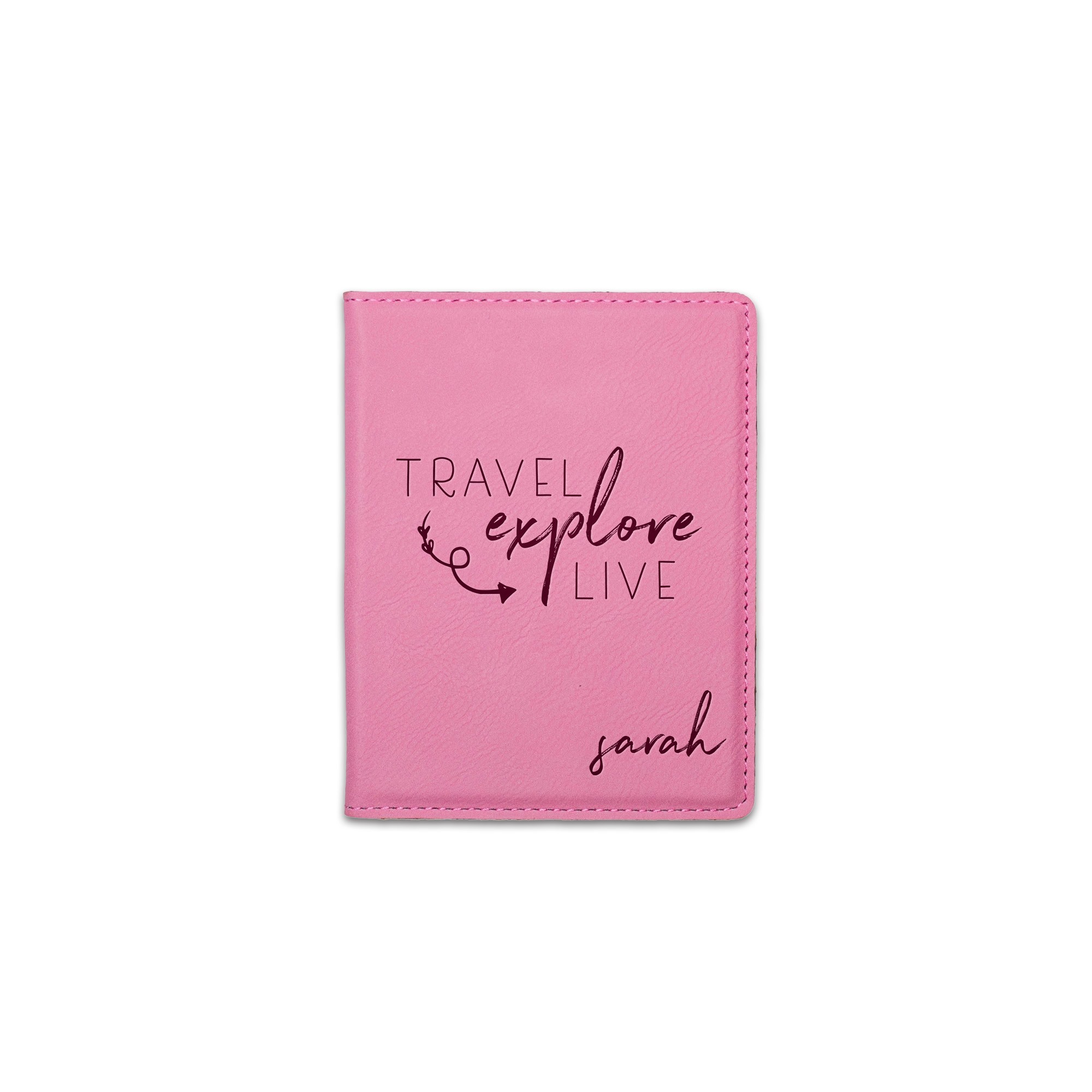 Travel Explore Live Personalized 4.5 x 5.5 Pink Leather Passport Holder