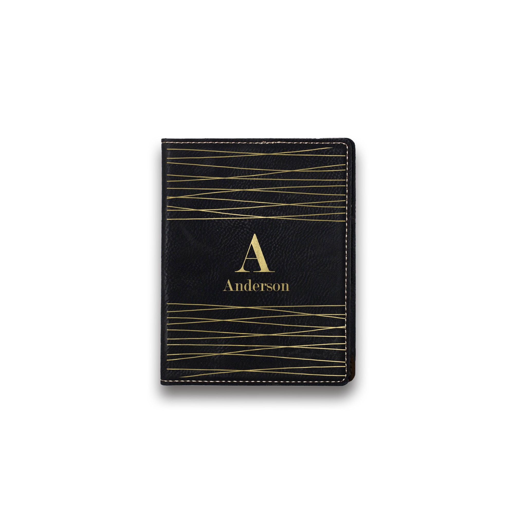 Abstract Stripe Monogram Personalized 4.5 x 5.5 Black Leather Passport Holder
