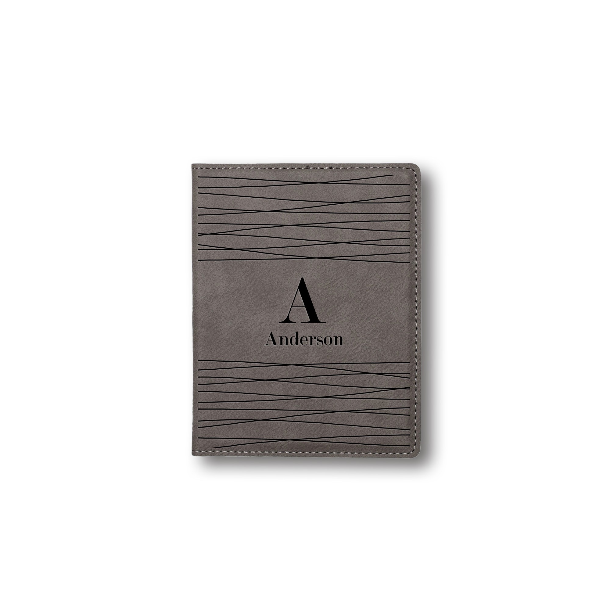 Abstract Stripe Monogram Personalized 4.5 x 5.5 Gray Leather Passport Holder