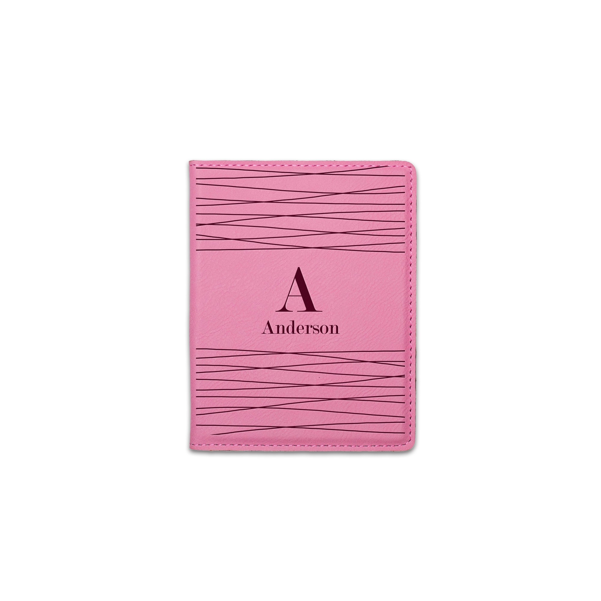 Abstract Stripe Monogram Personalized 4.5 x 5.5 Pink Leather Passport Holder