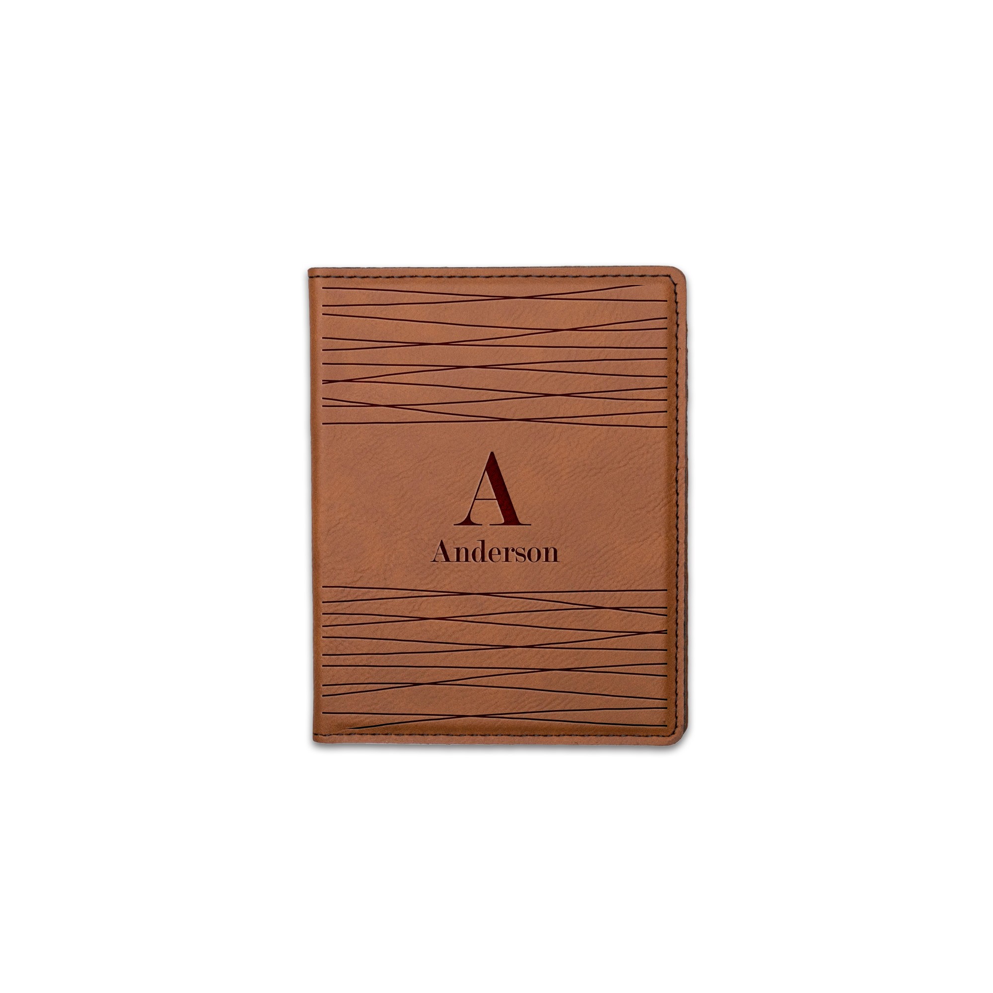 Abstract Stripe Monogram Personalized 4.5 x 5.5 Rawhide Leather Passport Holder