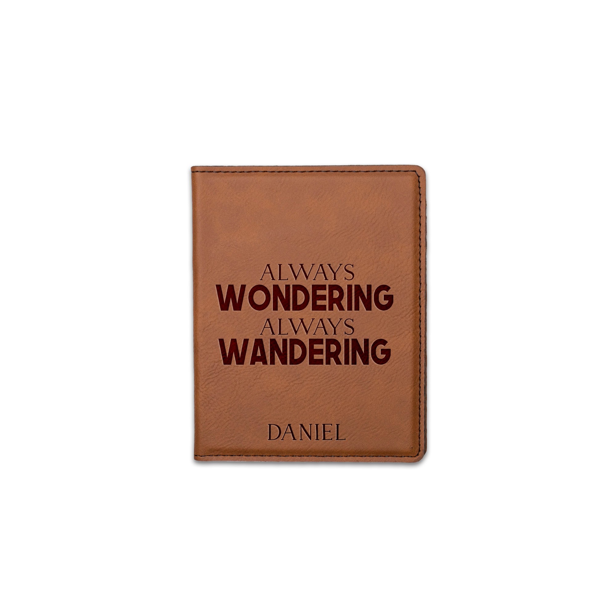 Wondering Wandering Personalized 4.5 x 5.5 Rawhide Leather Passport Holder