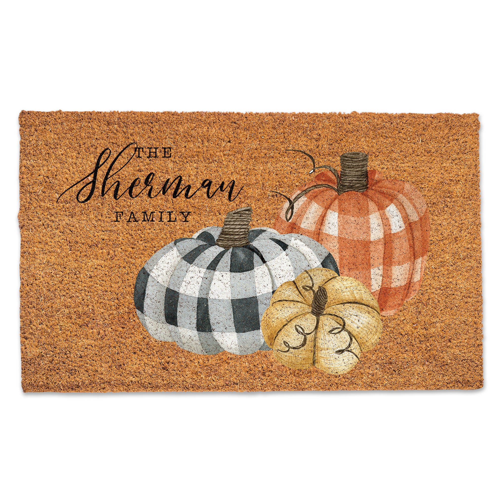 Buffalo Check Pumpkins Personalized 30 x 18 Door Mat