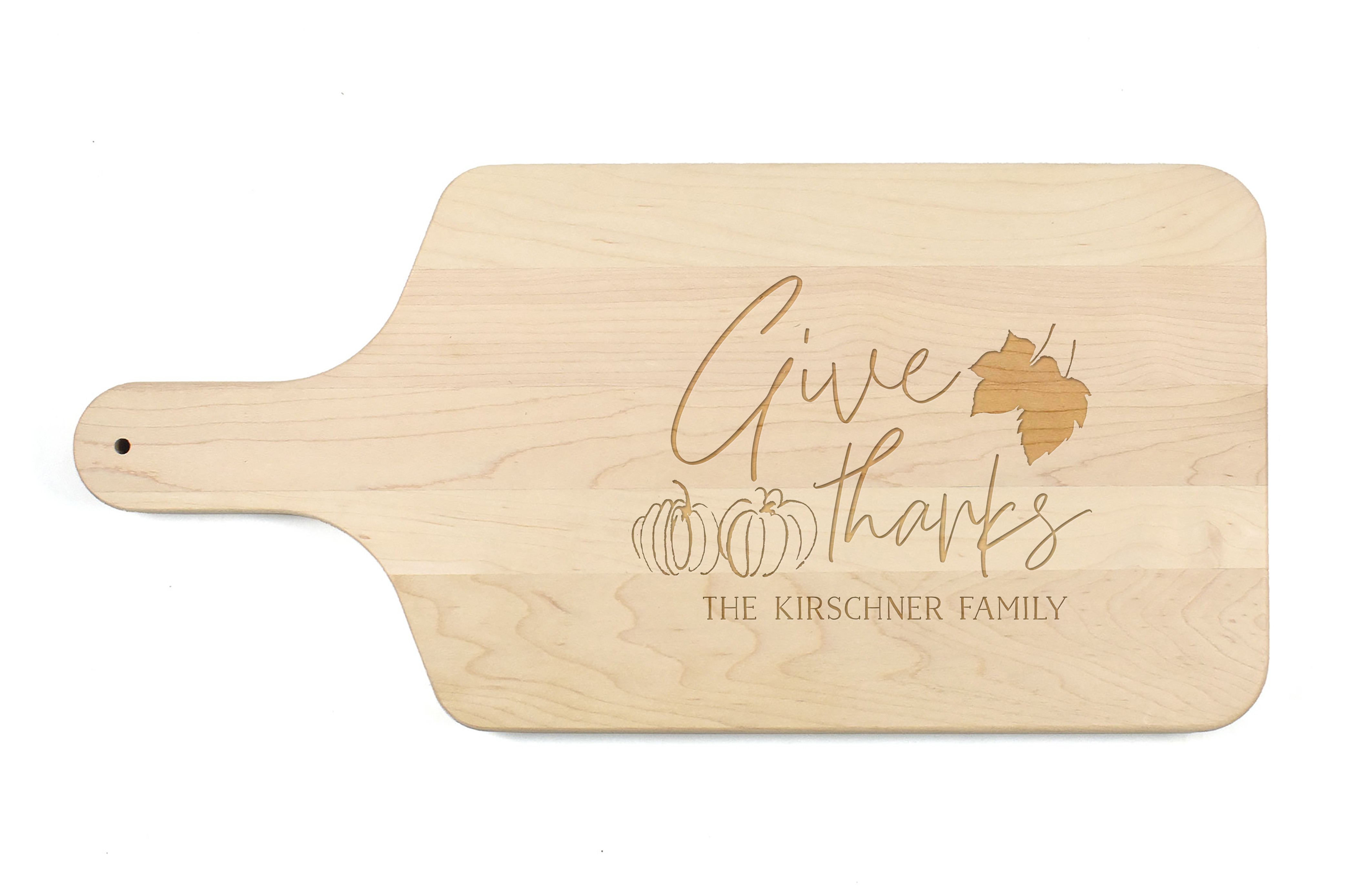 Give Thanks Personalized 17 x 8 Maple Paddle Cutting Board