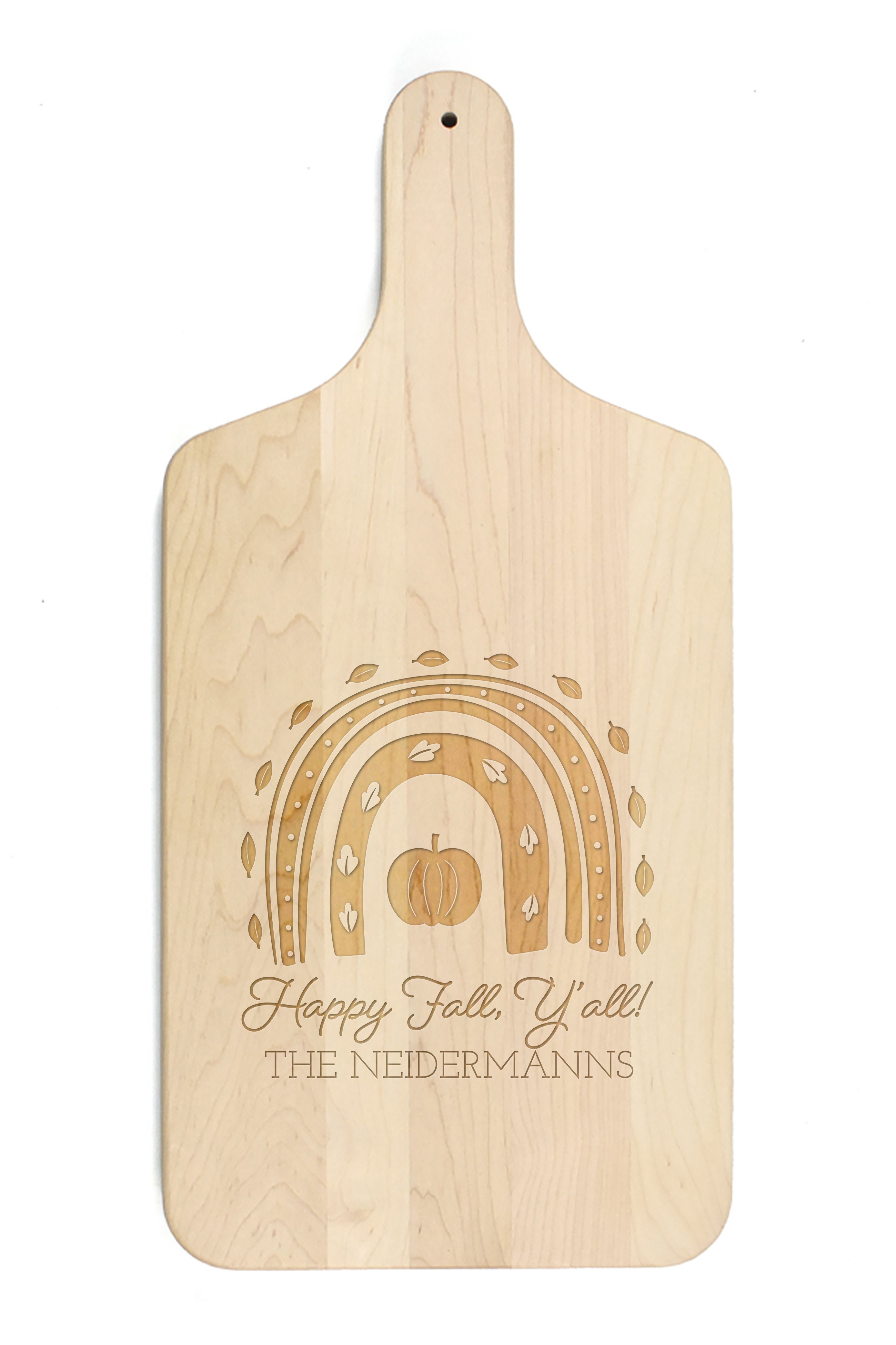 Happy Fall Yall Personalized 8 x 17 Maple Paddle Cutting Board