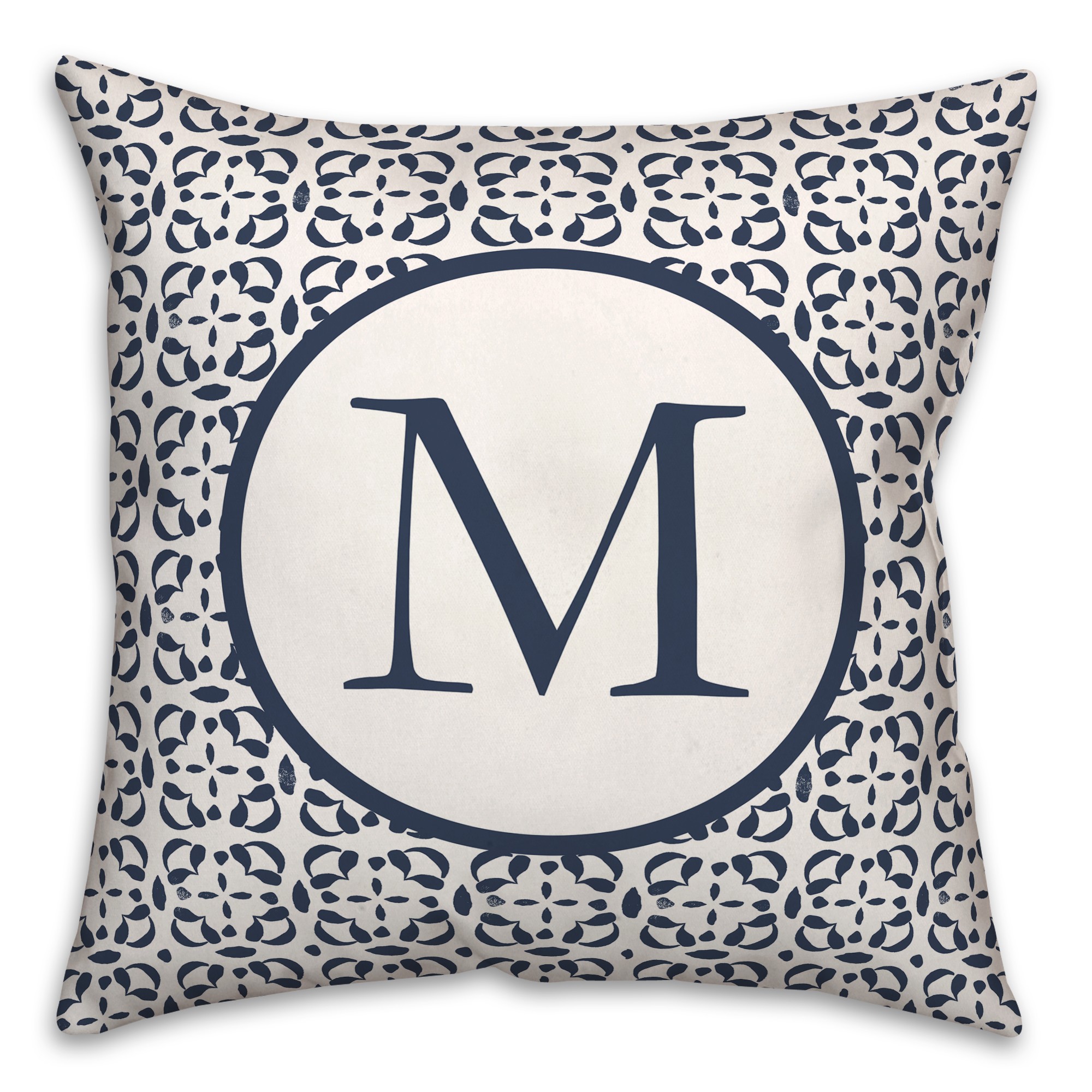 Navy Petals Personalized 18 x 18 Indoor / Outdoor Pillow