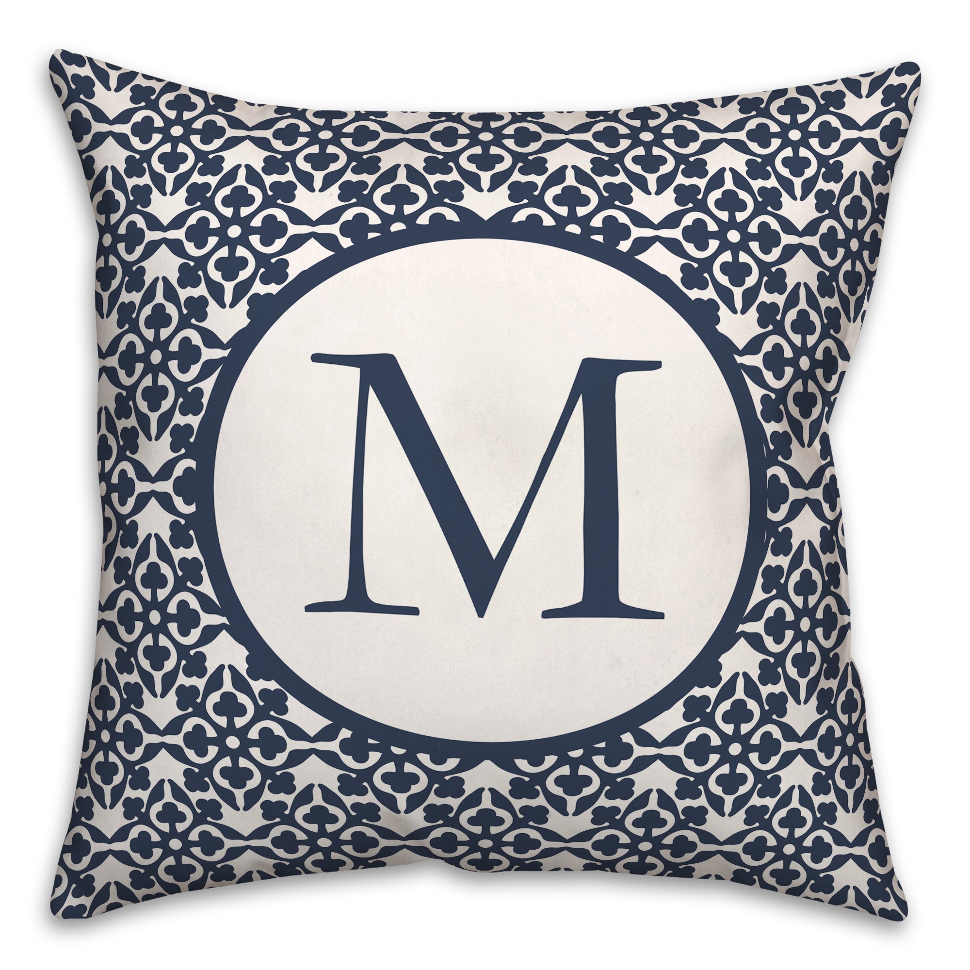 Navy Clover Pattern Monogram Personalized 18 x 18 Indoor / Outdoor Pillow